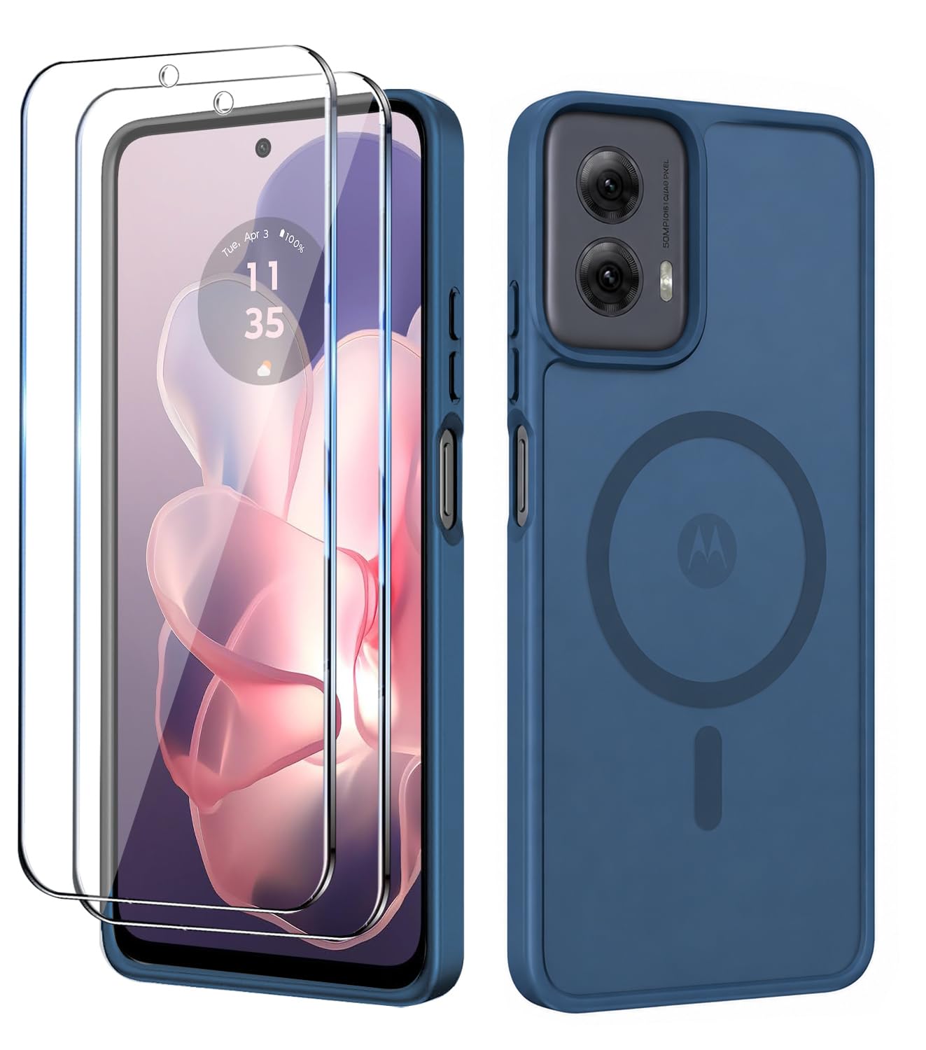 for Motorola Moto G Power 2024 Case,Magnetic Moto G Power 2024 Phone Case with Screen Protector X2 [Compatible with MagSafe], Translucent Matte Shockproof Cover for Moto G Power 5G 2024-Blue