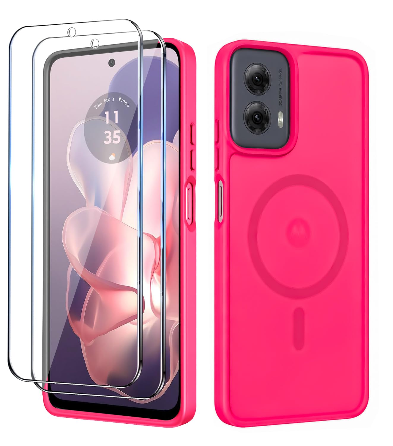 for Motorola Moto G Power 2024 Case,Magnetic Moto G Power 2024 Phone Case with Screen Protector X2 [Compatible with MagSafe], Translucent Matte Shockproof Cover for Moto G Power 5G 2024-Rose Red