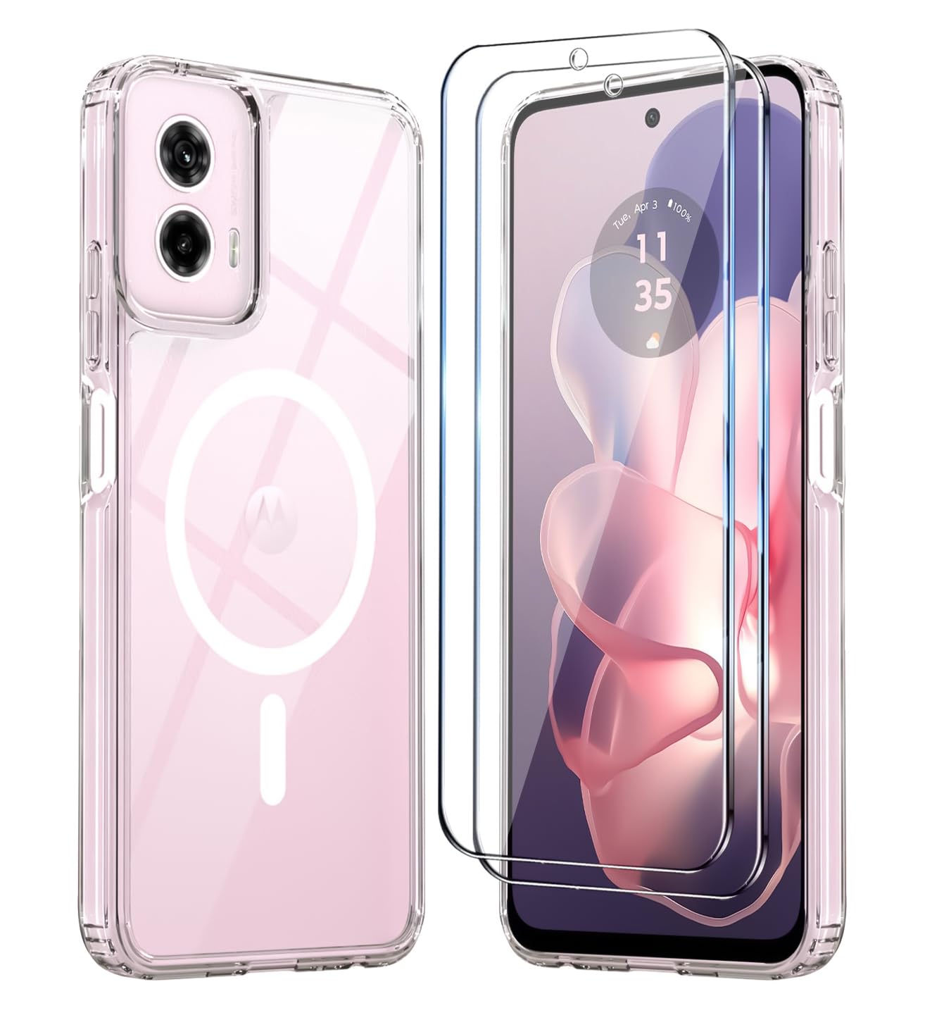 for Motorola Moto G Power 2024 Case Clear,Magnetic Moto G Power 2024 Phone Case with Screen Protector X2 [Compatible with MagSafe],Shockproof Transparent Cover for Motorola G Power 5G 2024