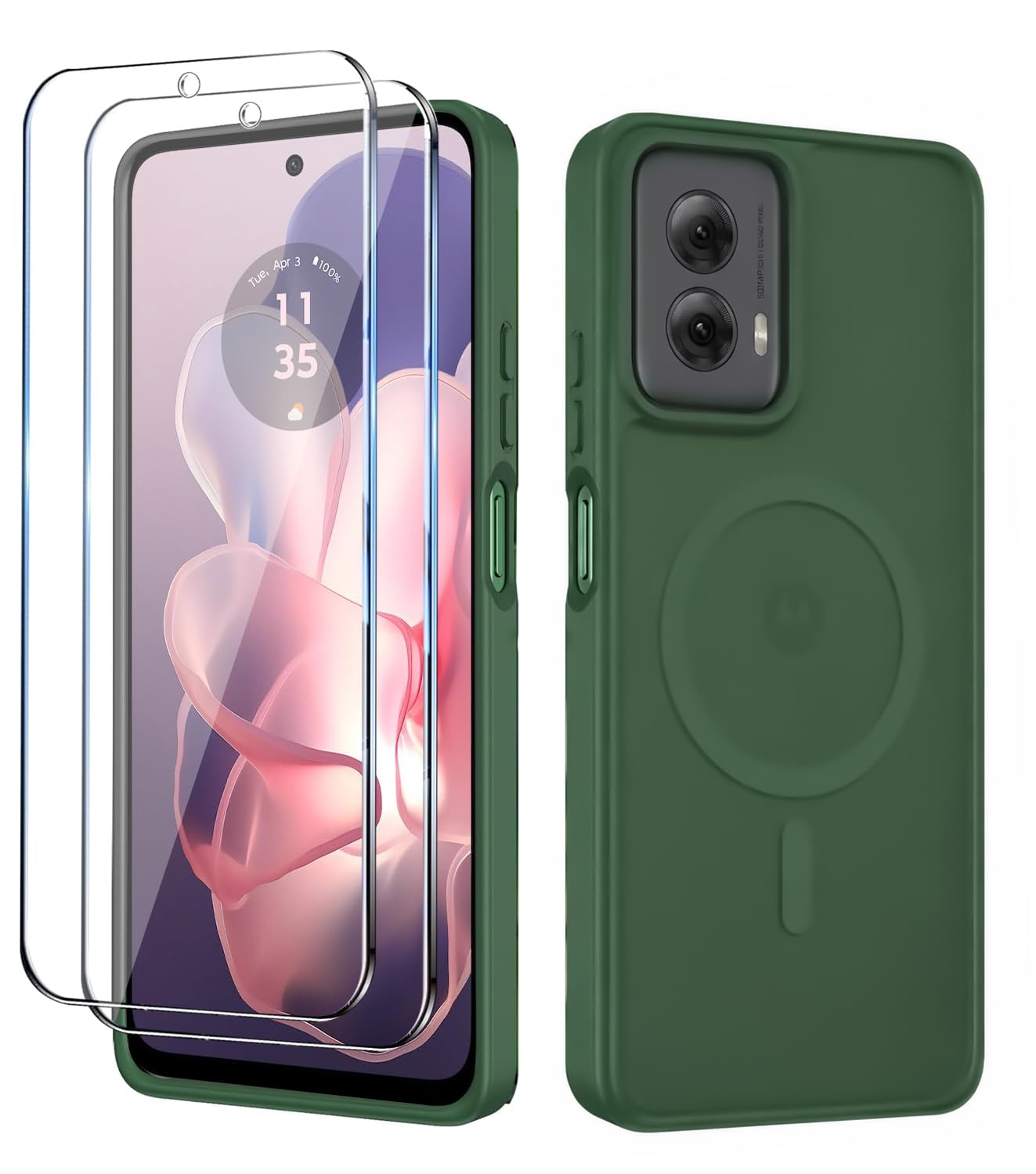 for Motorola Moto G Power 2024 Case,Magnetic Moto G Power 2024 Phone Case with Screen Protector X2 [Compatible with MagSafe], Translucent Matte Shockproof Cover for Moto G Power 5G 2024-Green