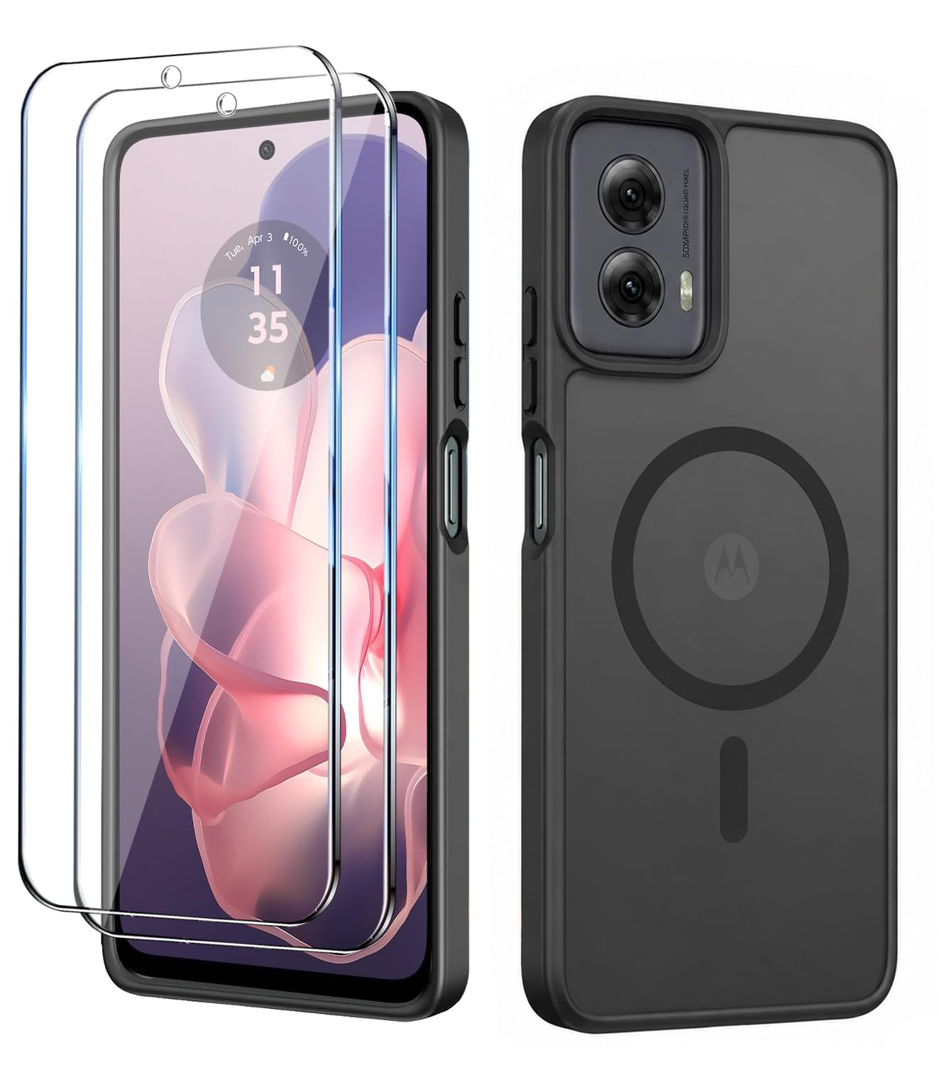 for Motorola Moto G Power 2024 Case,Magnetic Moto G Power 2024 Phone Case with Screen Protector X2 [Compatible with MagSafe], Translucent Matte Shockproof Cover for Moto G Power 5G 2024-Black
