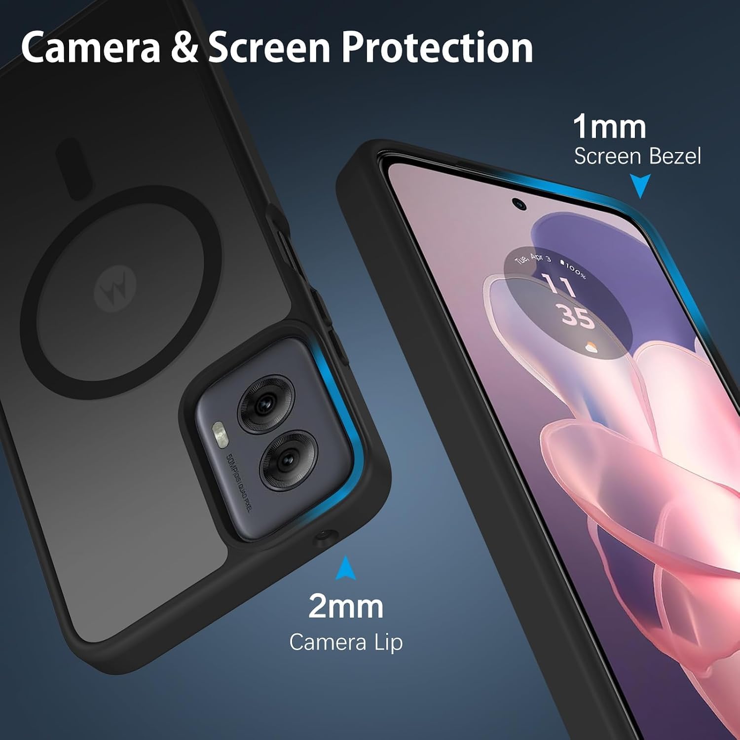 for Motorola Moto G Power 2024 Case,Magnetic Moto G Power 2024 Phone Case with Screen Protector X2 [Compatible with MagSafe], Translucent Matte Shockproof Cover for Moto G Power 5G 2024-Black thumbnail