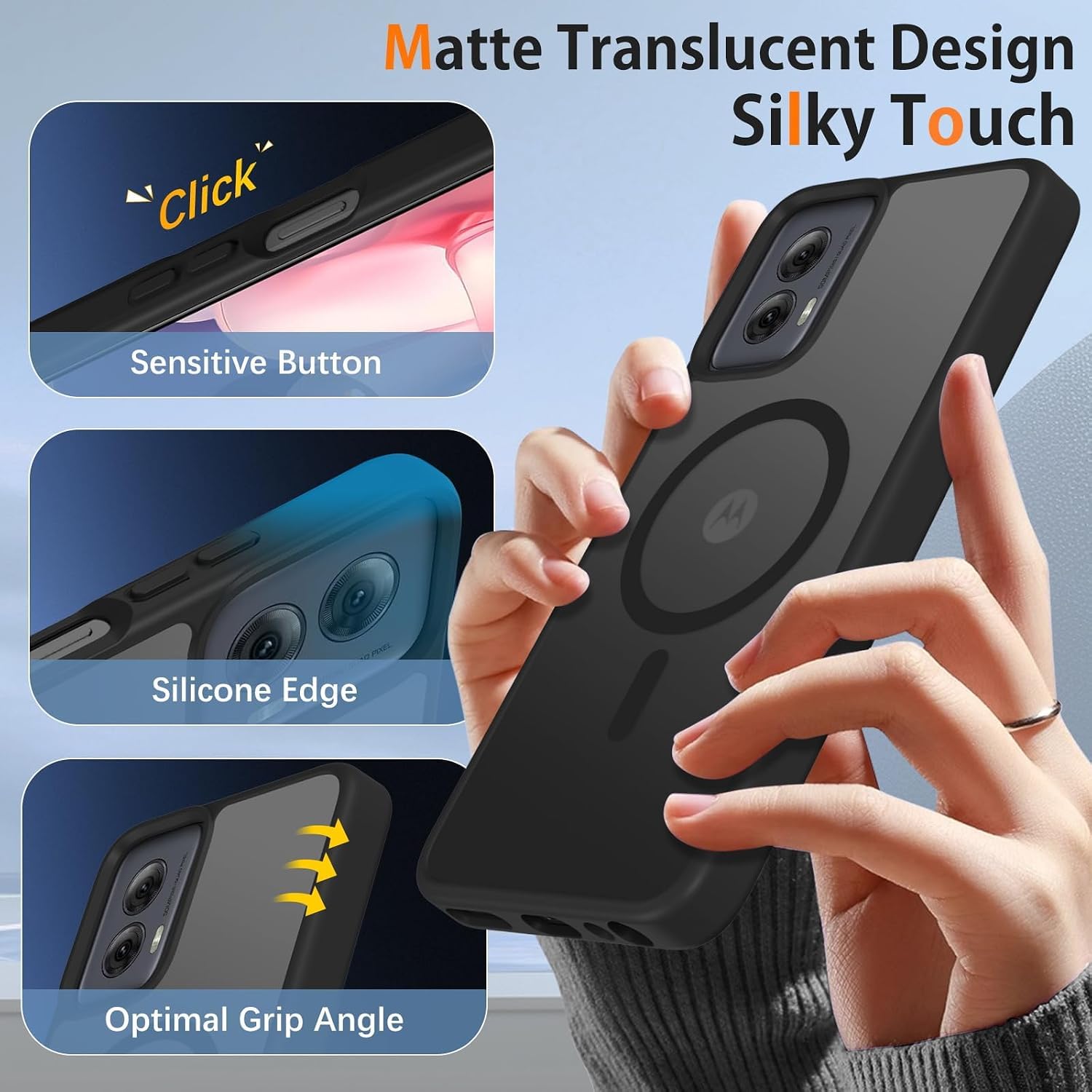 for Motorola Moto G Power 2024 Case,Magnetic Moto G Power 2024 Phone Case with Screen Protector X2 [Compatible with MagSafe], Translucent Matte Shockproof Cover for Moto G Power 5G 2024-Black thumbnail