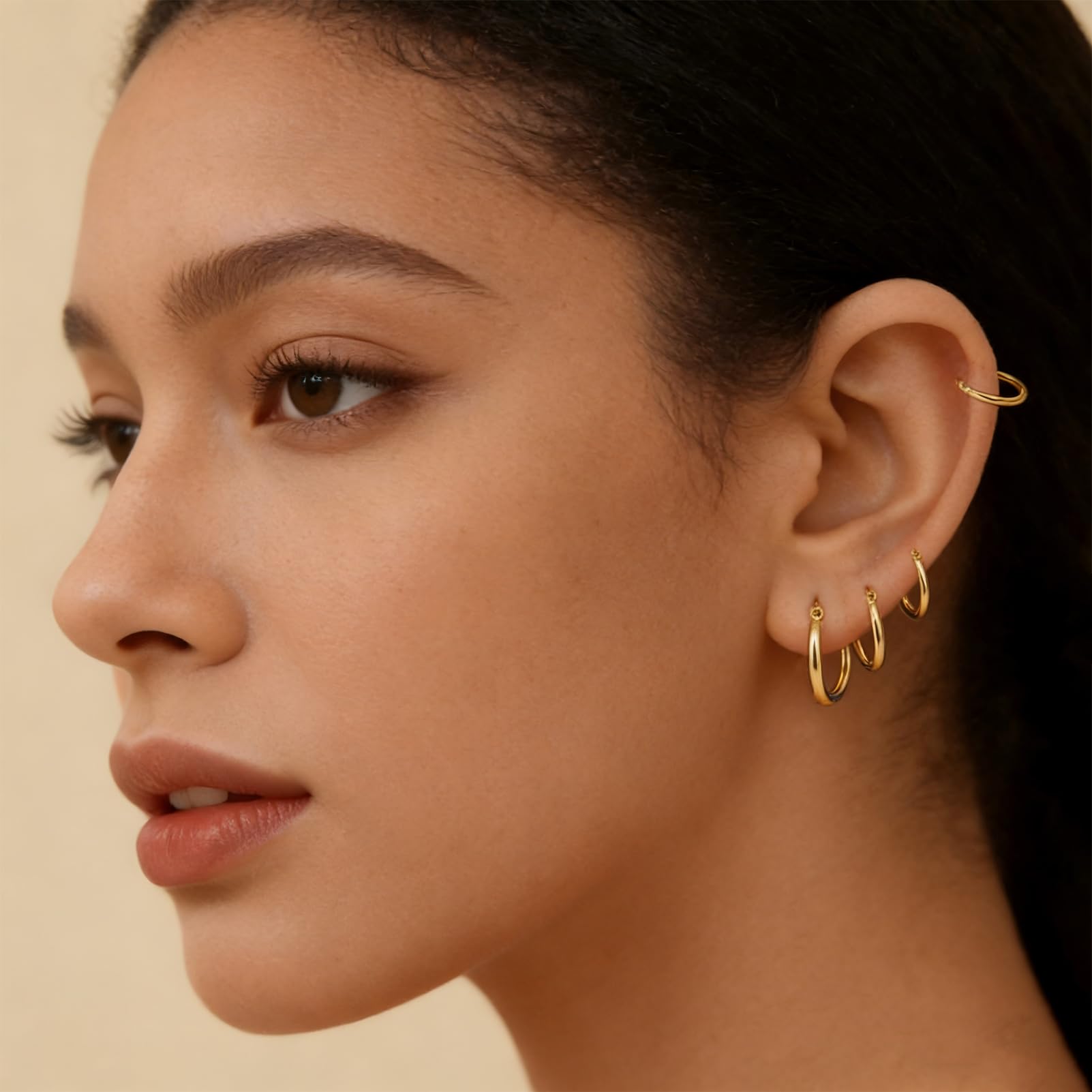 4 Pairs Gold Silver Hoop Earrings Set, 14K Gold Plated 316L Stainless Steel Huggie Hoops, 10/12/14/16mm Lightweight Hypoallergenic Hoop Earrings for Women Multiple Piercings thumbnail