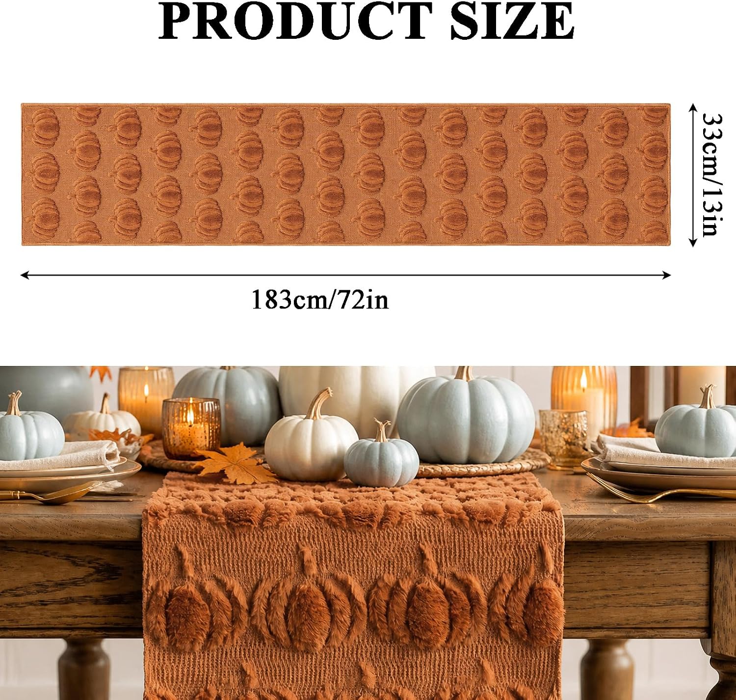 Caramel Soft Rust Faux Fur Pumpkins Long Fall Table Runner 3D Plush Pumpkin thumbnail