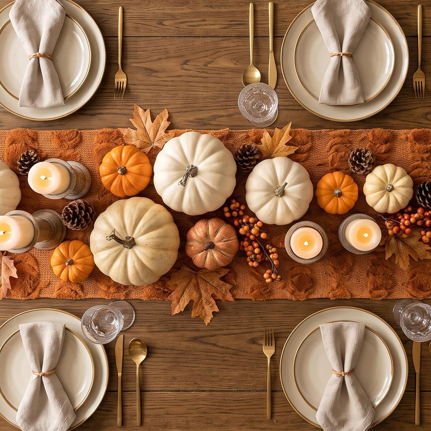 Caramel Soft Rust Faux Fur Pumpkins Long Fall Table Runner 3D Plush Pumpkin thumbnail