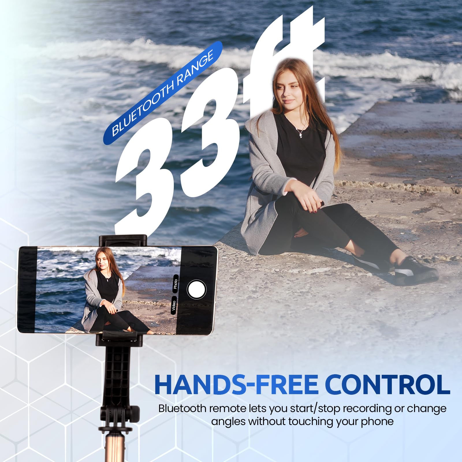 Magnetic Selfie Monitor Screen for iPhone Back Camera, Bluetooth Remote | 4.02 inch HD display mirrors your phone in real time, snap-on magnetic mount, USB-C rechargeable, for vlogging, filming thumbnail