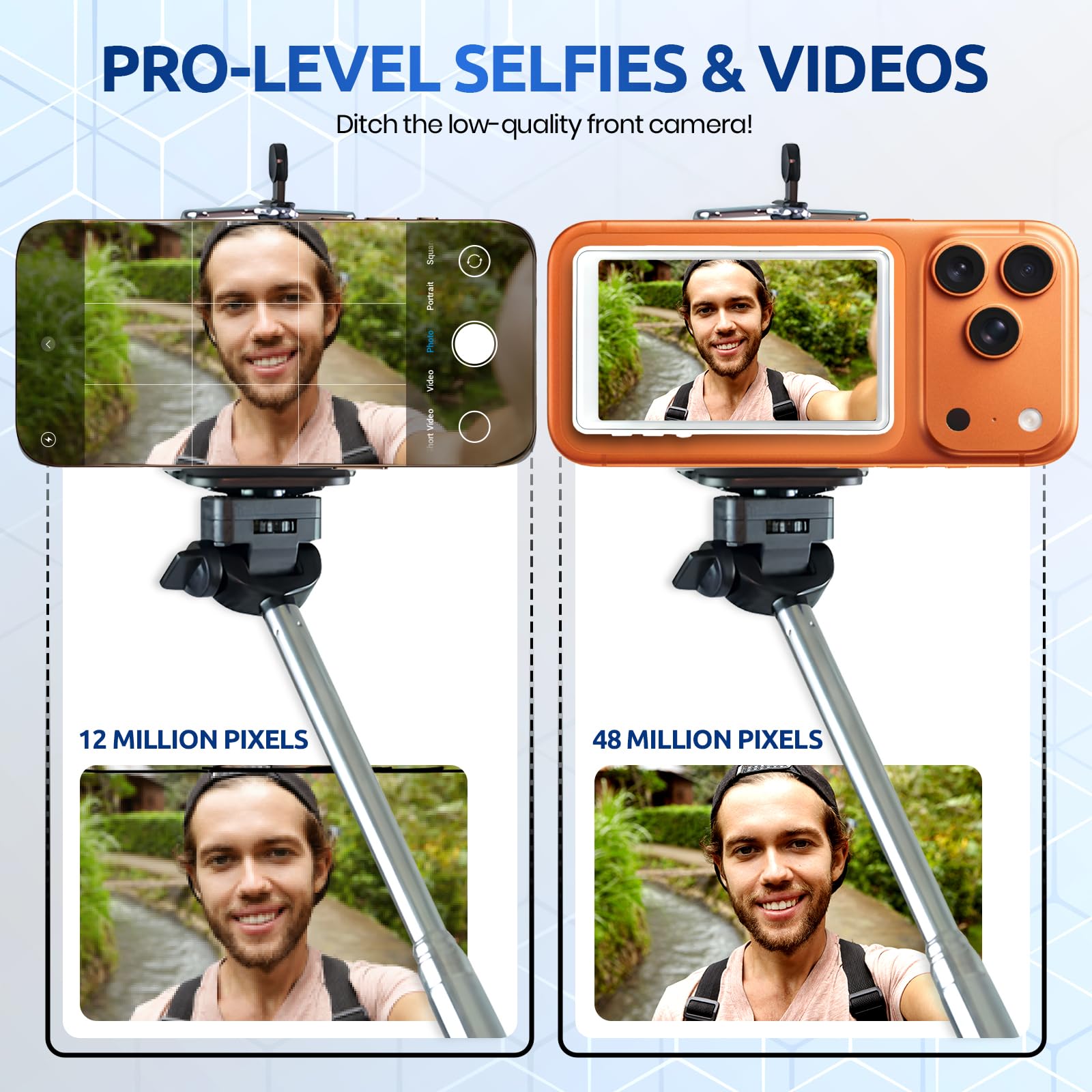 Magnetic Selfie Monitor Screen for iPhone Back Camera, Bluetooth Remote | 4.02 inch HD display mirrors your phone in real time, snap-on magnetic mount, USB-C rechargeable, for vlogging, filming thumbnail