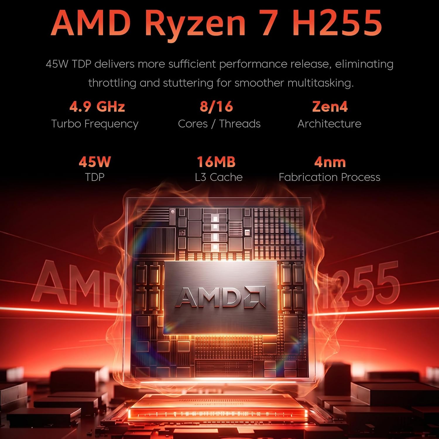 Gaming Laptop with AMD Ryzen 7 H255 (up to 4.9GHz),24GB DDR5 512GB NVMe SSD thumbnail