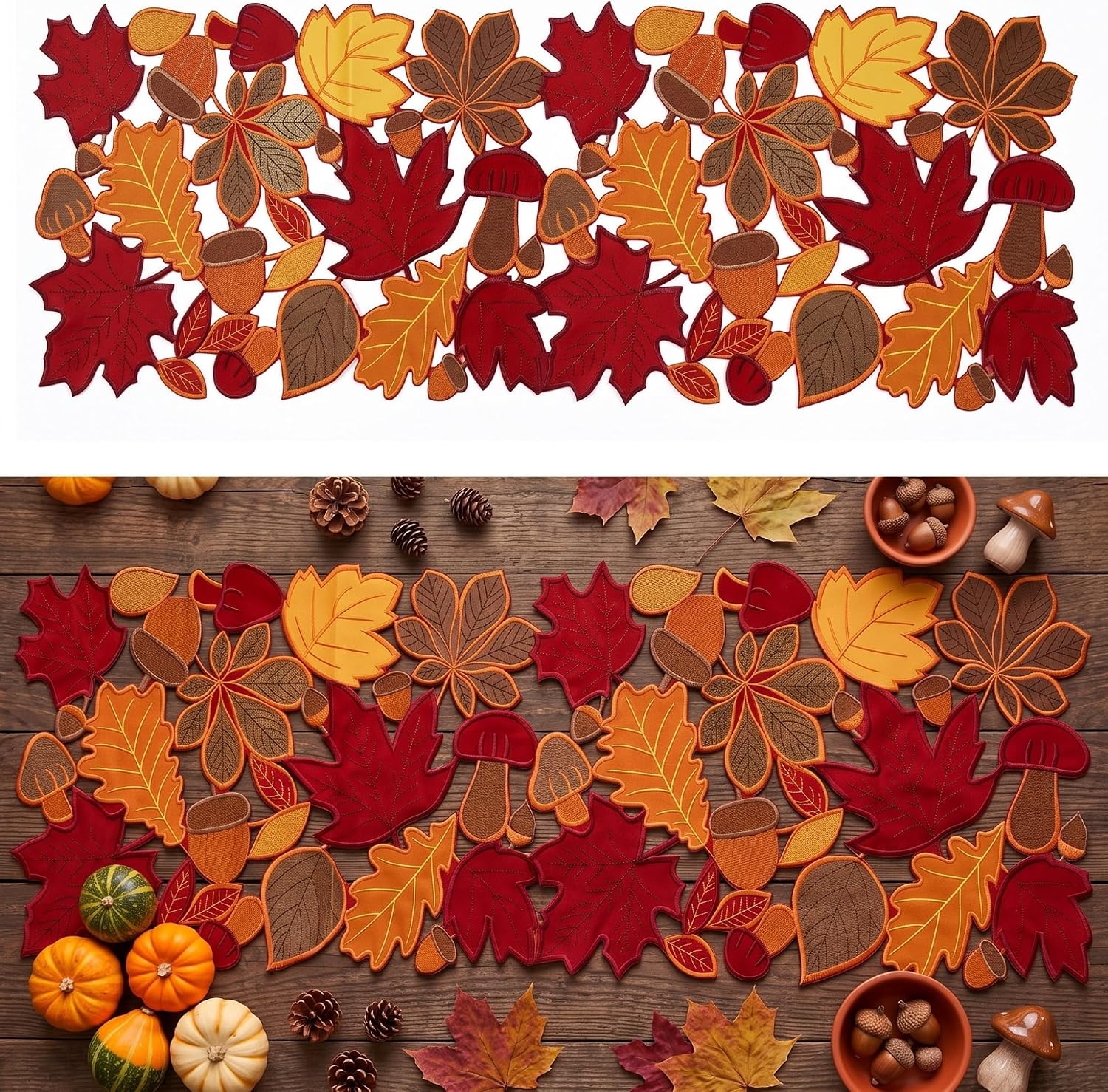 HunnmingRe Christmas Poinsettia Table Runner 13x36 Embroidered Fall thumbnail