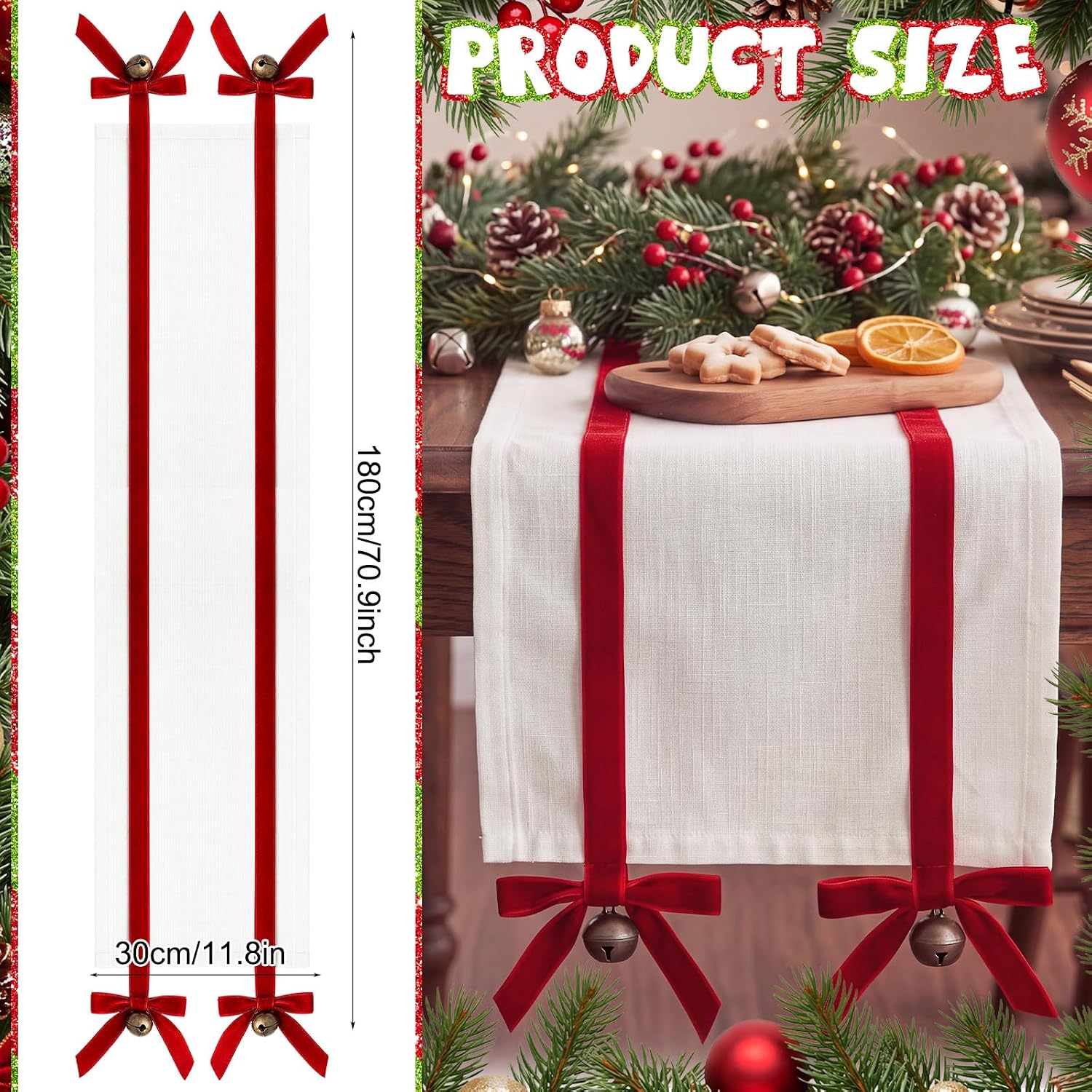 Tingjoo Red Velvet Bow Table Runner Christmas Decorations 13 x 72 Inch thumbnail