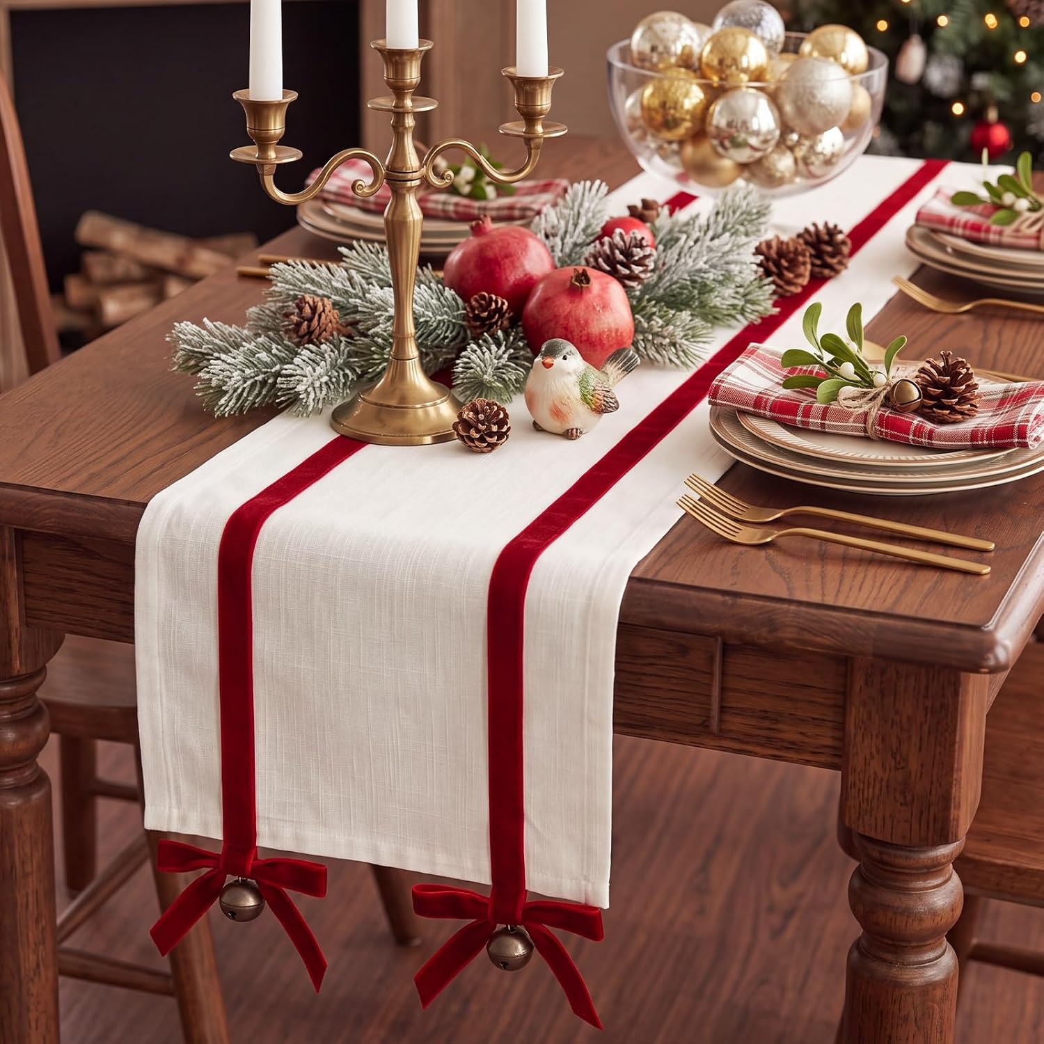 Tingjoo Red Velvet Bow Table Runner Christmas Decorations 13 x 72 Inch thumbnail