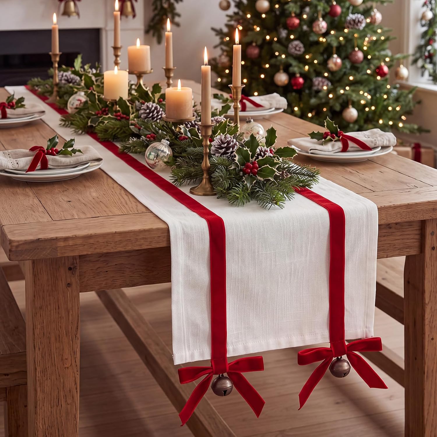 Tingjoo Red Velvet Bow Table Runner Christmas Decorations 13 x 72 Inch thumbnail