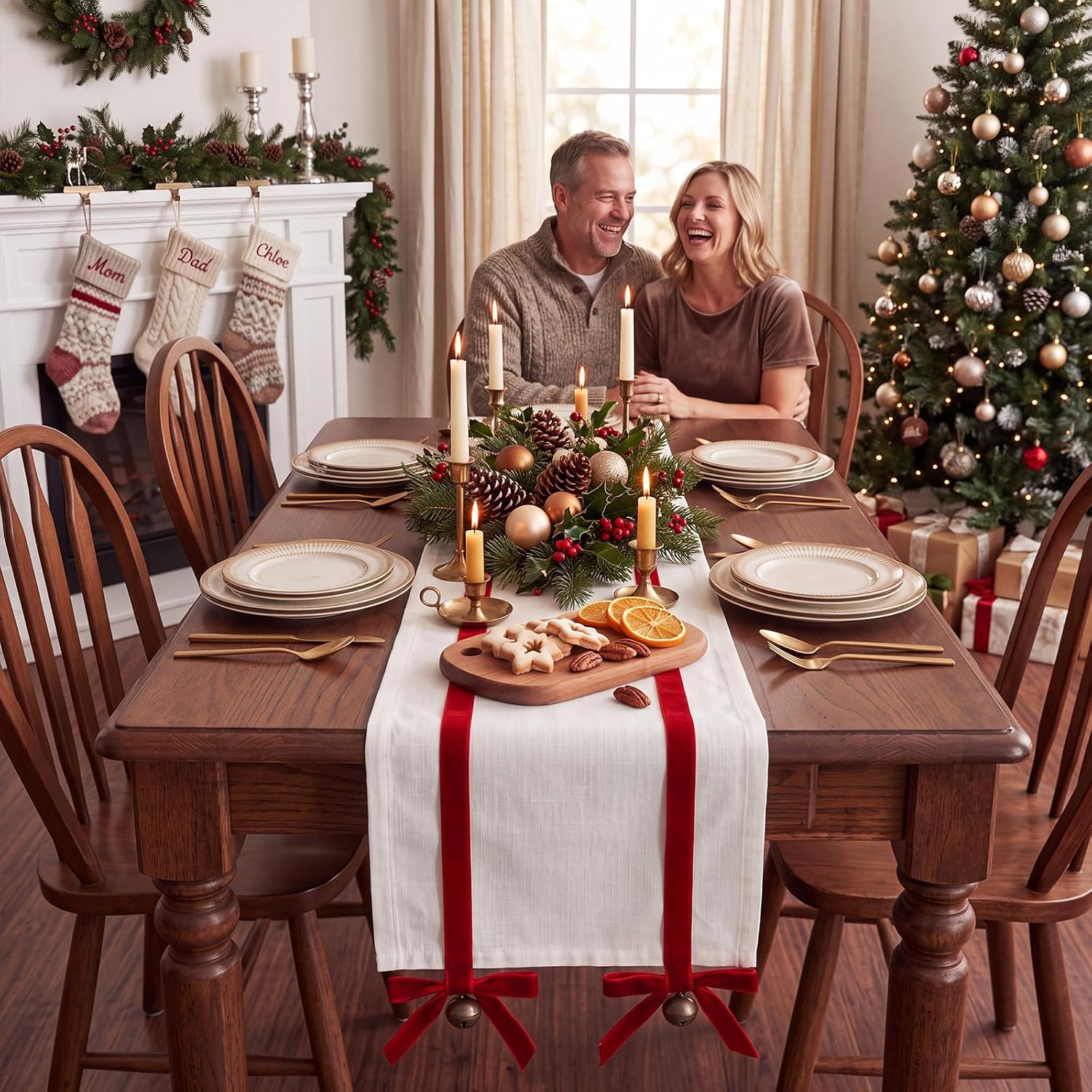 Tingjoo Red Velvet Bow Table Runner Christmas Decorations 13 x 72 Inch thumbnail