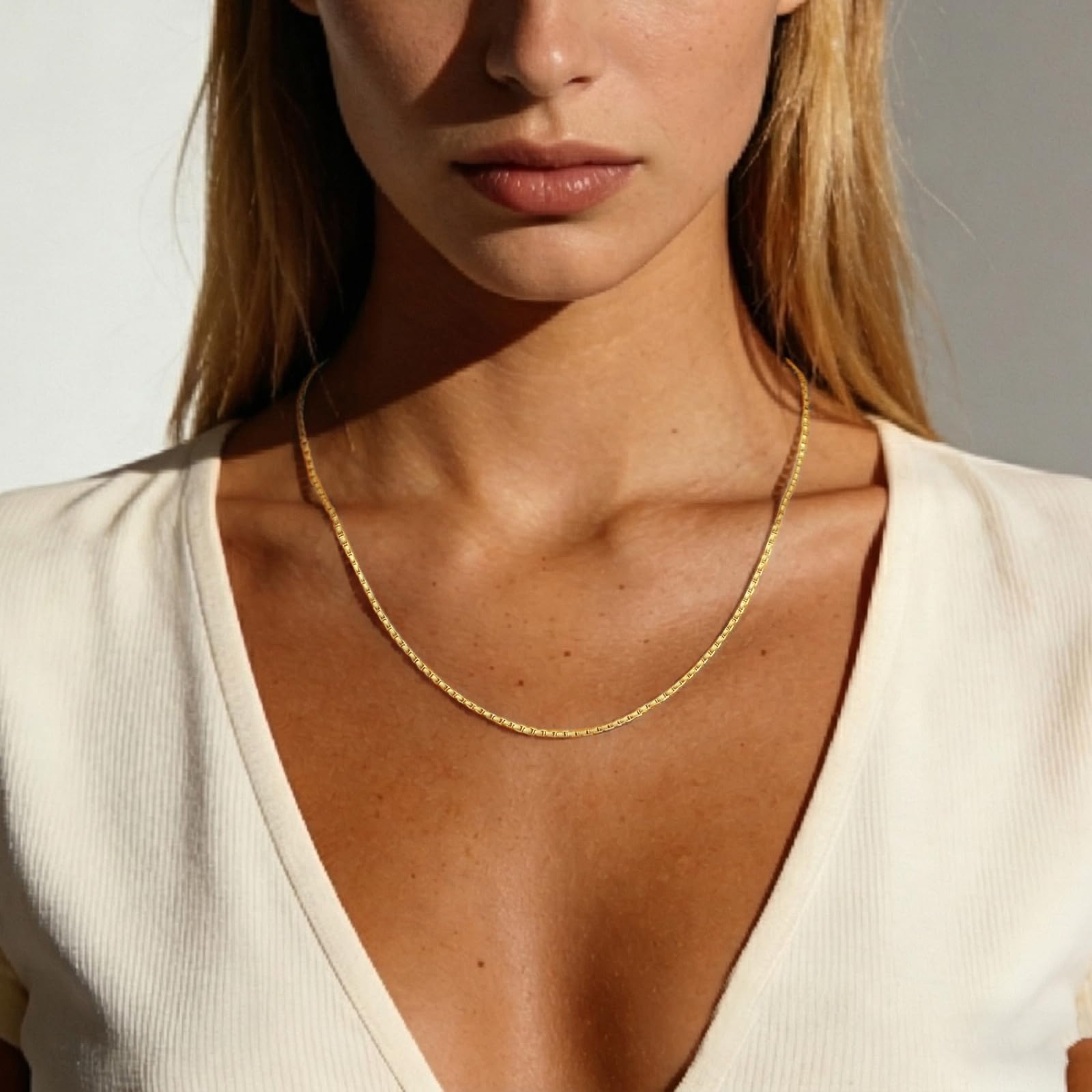18K Gold Plated 925 Sterling Silver Chain Necklace for Women, 1mm Shiny & Strong Charm Box Chain Lobster Claw Clasp, Non Tarnish Silver Gold Necklace Chain, 16/18/20/22/24 Inch thumbnail
