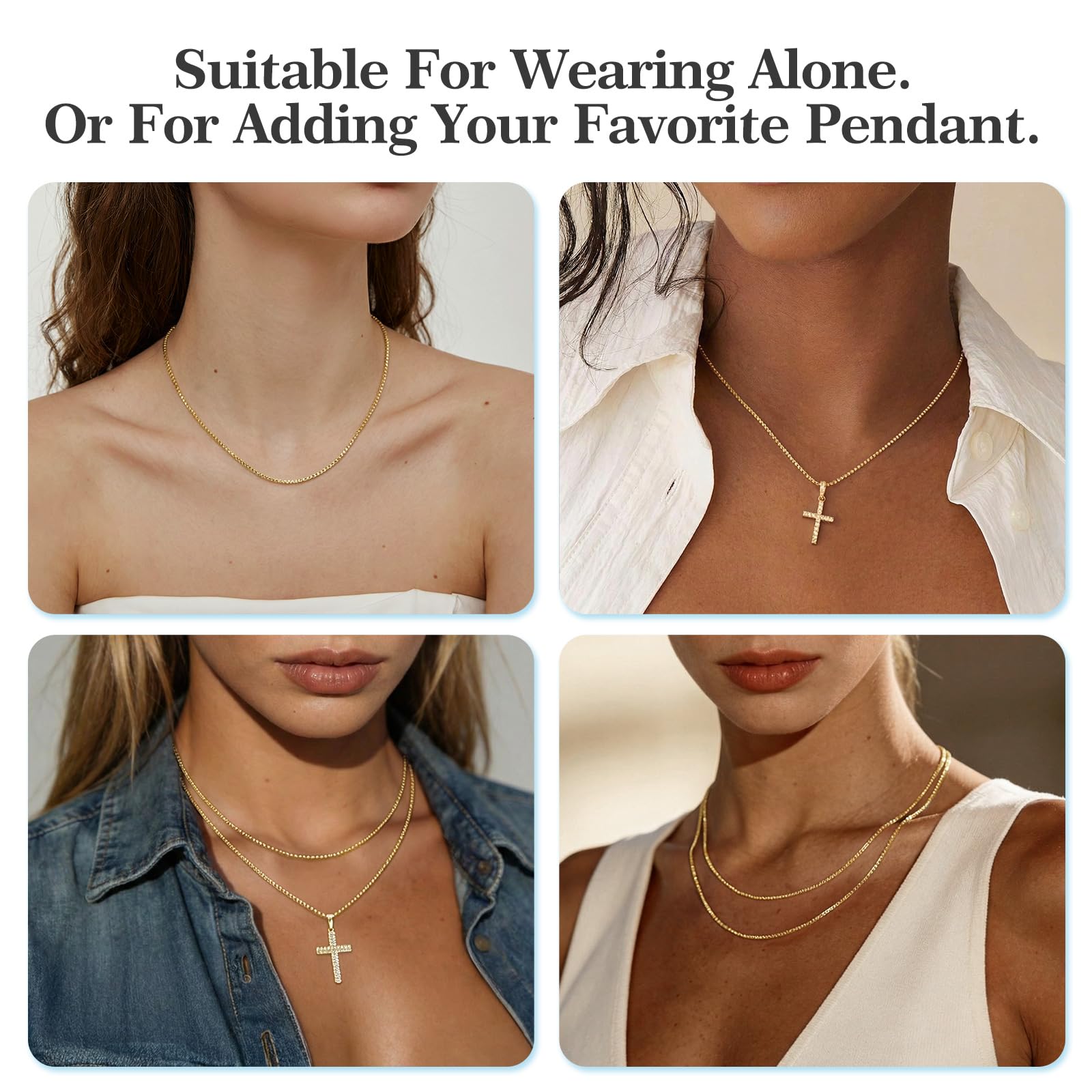 18K Gold Plated 925 Sterling Silver Chain Necklace for Women, 1mm Shiny & Strong Charm Box Chain Lobster Claw Clasp, Non Tarnish Silver Gold Necklace Chain, 16/18/20/22/24 Inch thumbnail