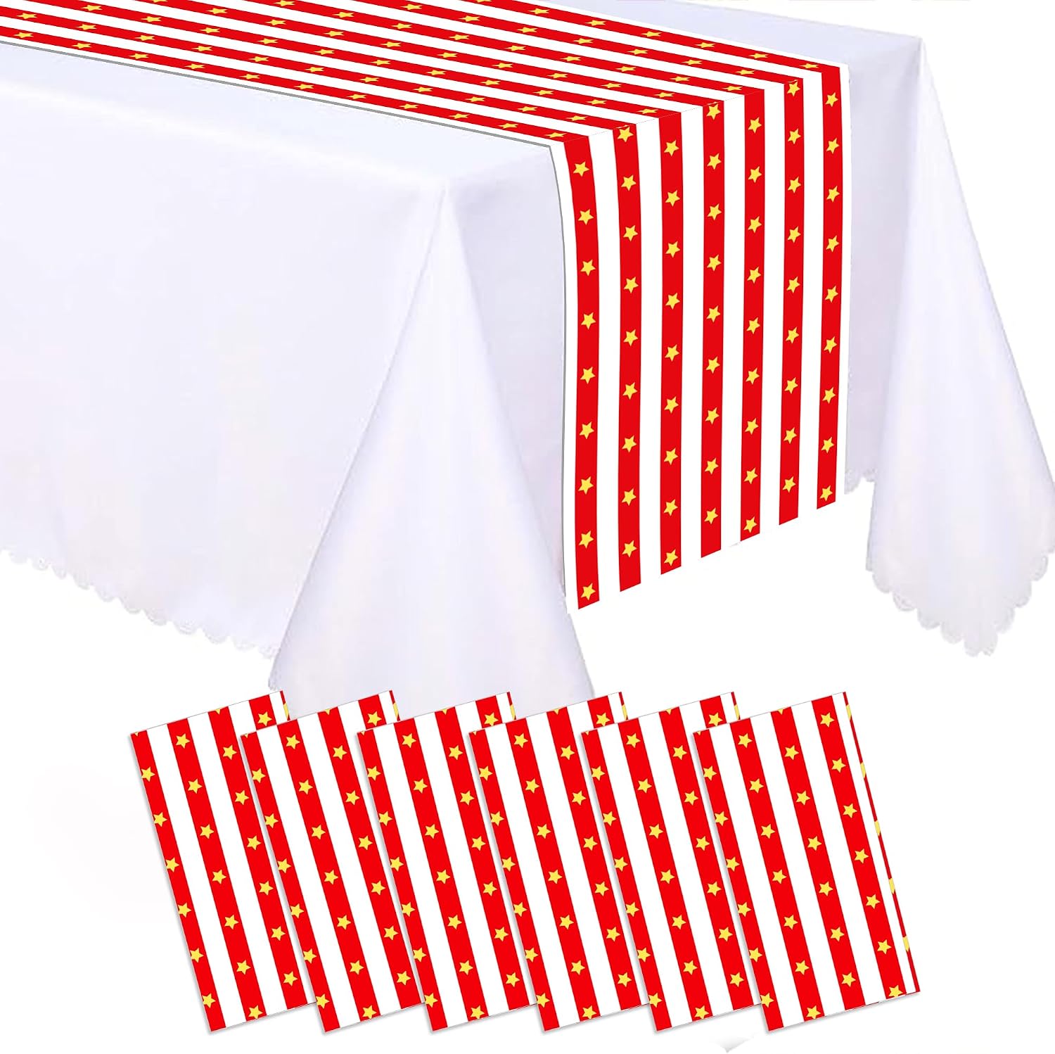 6 Pcs Carnival Table Runner 108 x 14 Inch Red White Stripe Star Table Decor