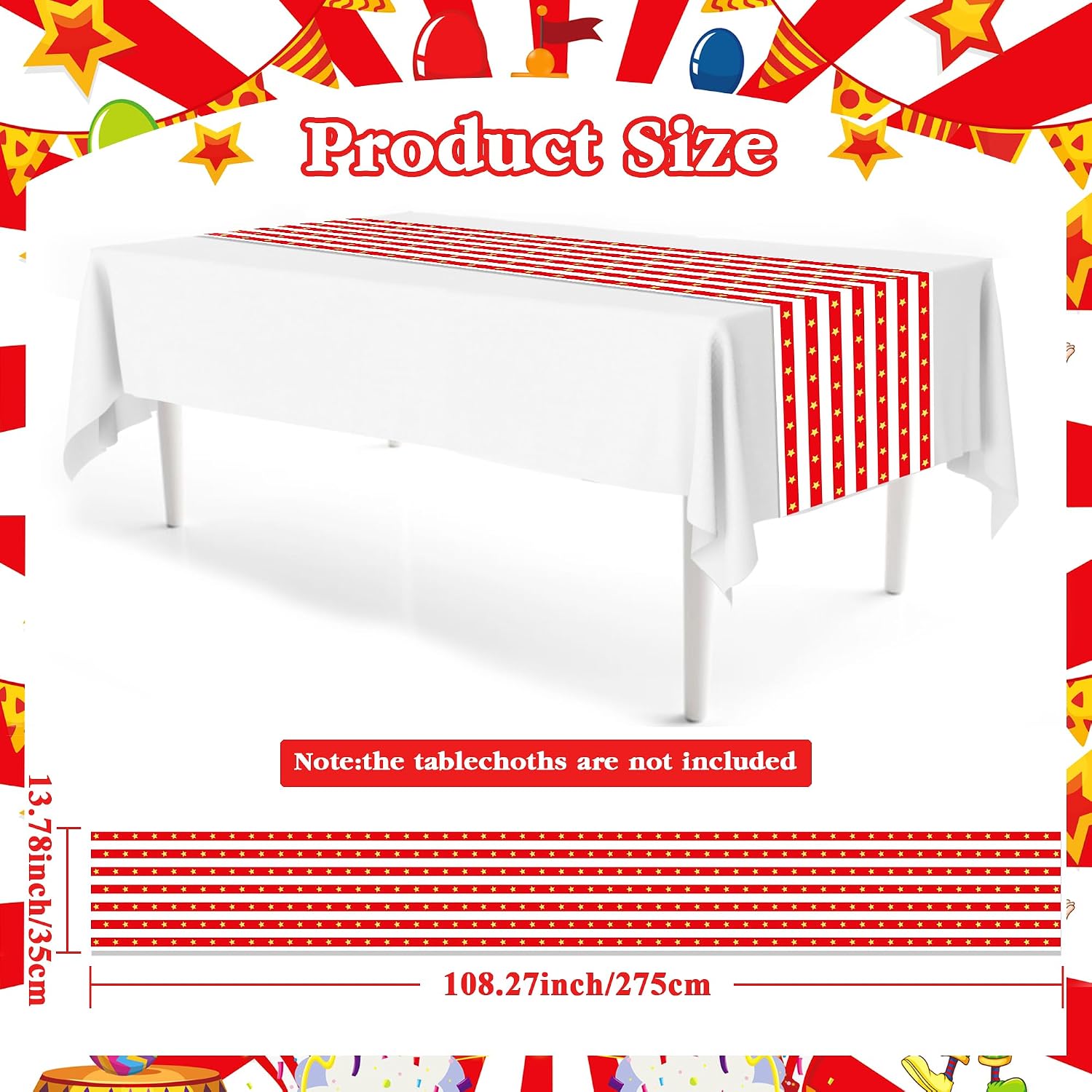 6 Pcs Carnival Table Runner 108 x 14 Inch Red White Stripe Star Table Decor thumbnail