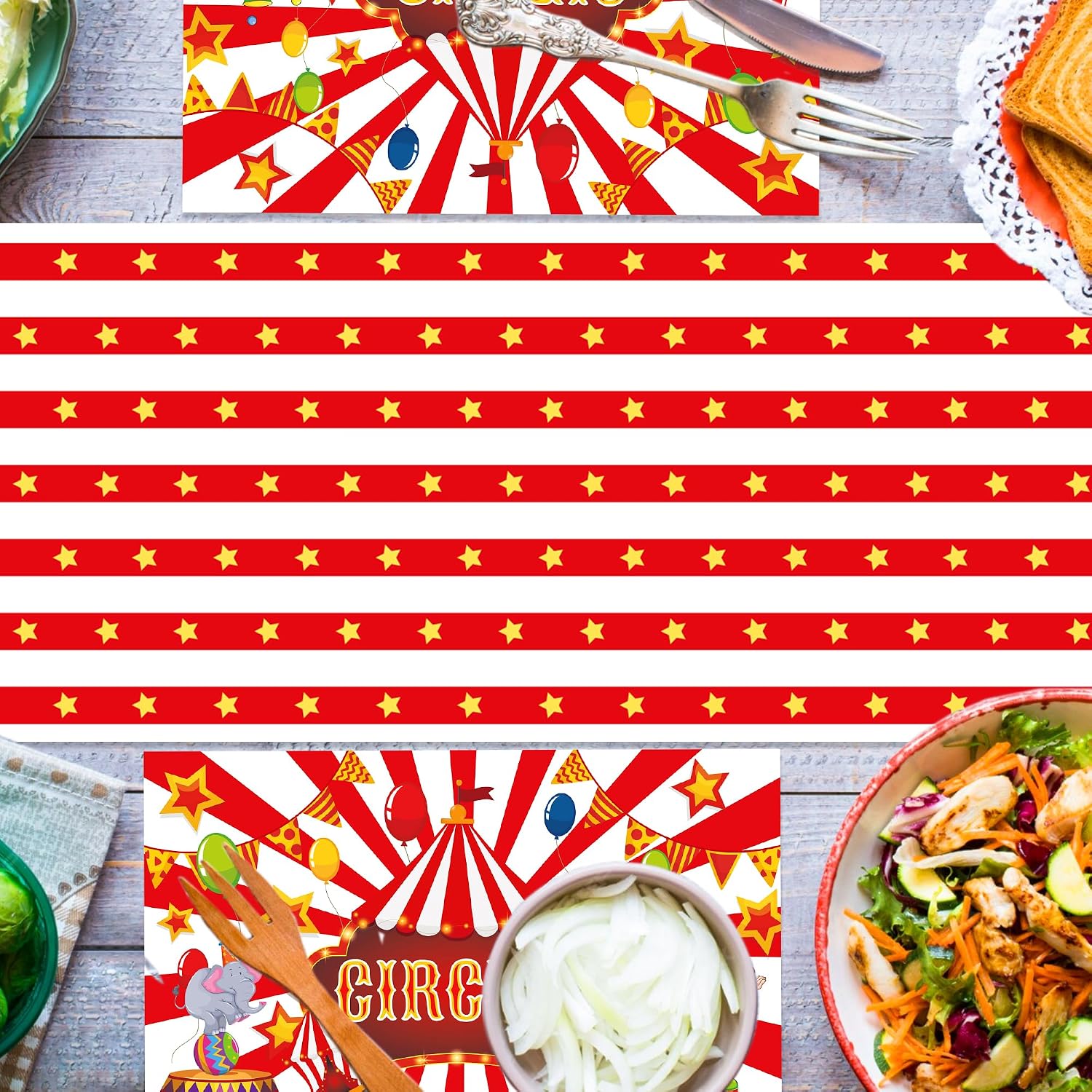 6 Pcs Carnival Table Runner 108 x 14 Inch Red White Stripe Star Table Decor thumbnail