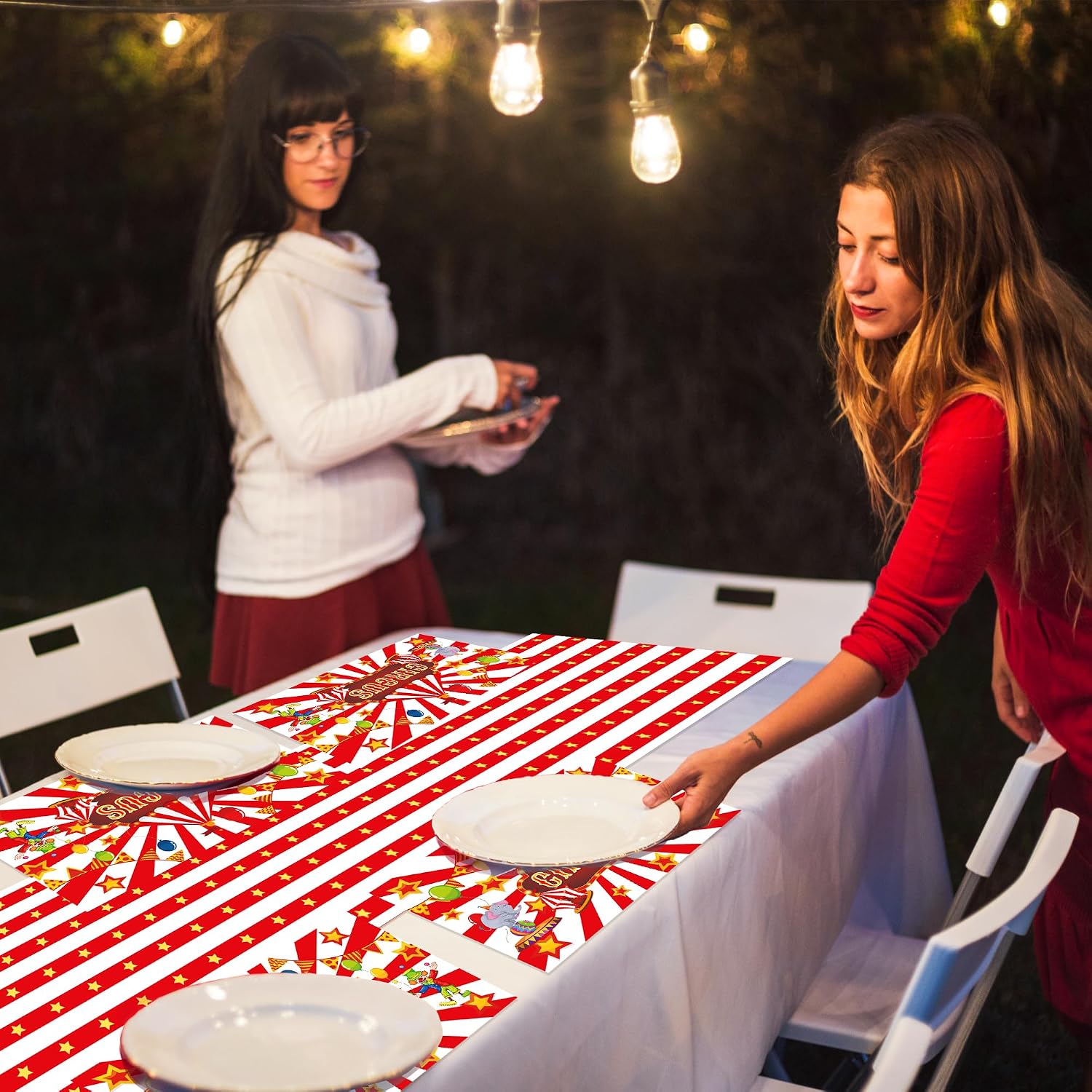 6 Pcs Carnival Table Runner 108 x 14 Inch Red White Stripe Star Table Decor thumbnail