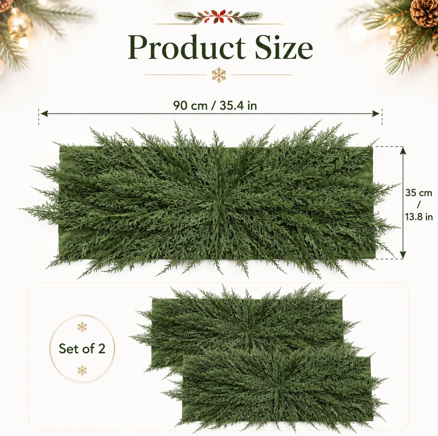 LemonRoad 2 Pcs Christmas Artificial Pine Placemat, Rectangle 35 x 14 Inch thumbnail