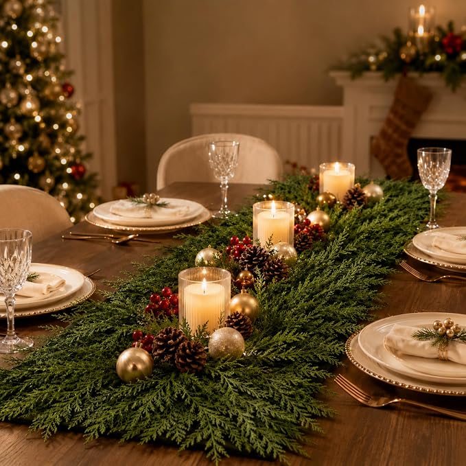 LemonRoad 2 Pcs Christmas Artificial Pine Placemat, Rectangle 35 x 14 Inch thumbnail