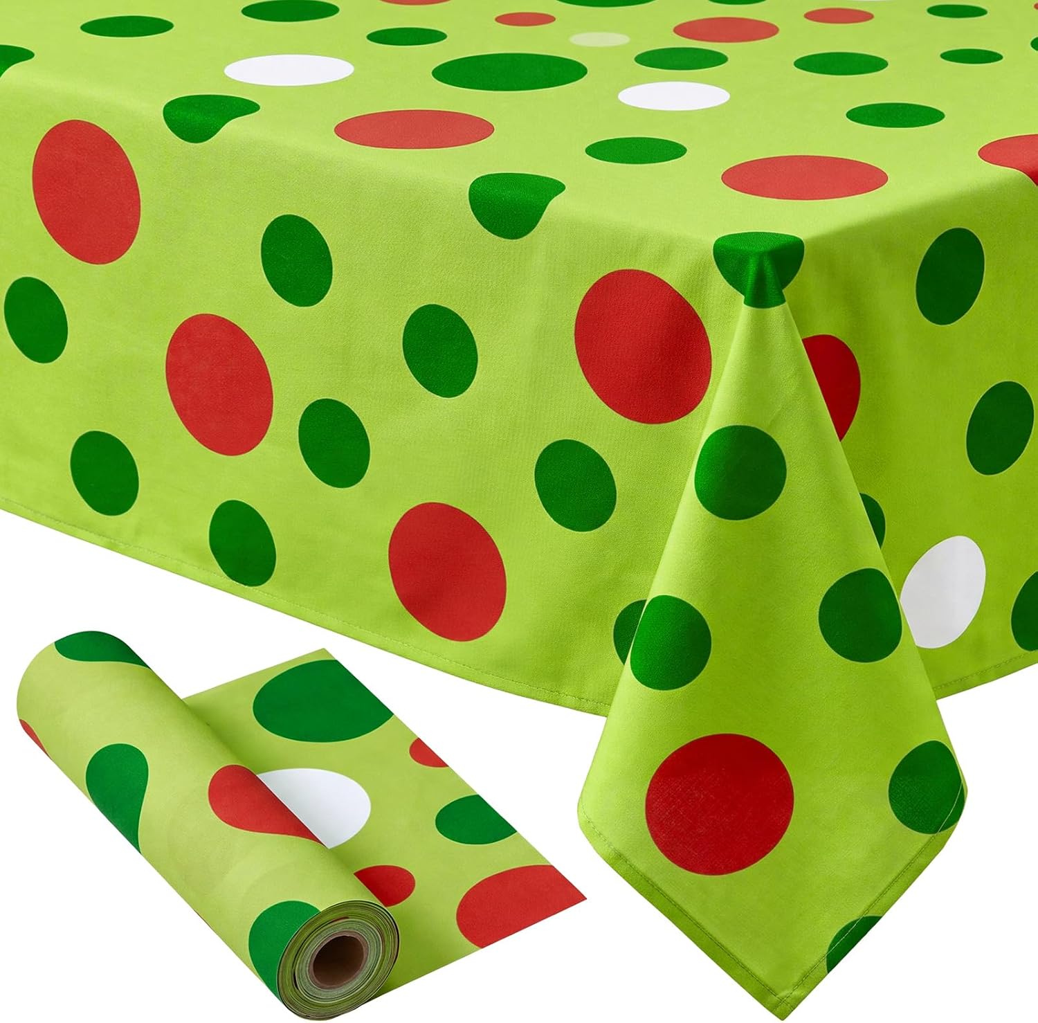 54 x 80 Inch Christmas Rectangular Tablecloth, Red Green Polka Dot