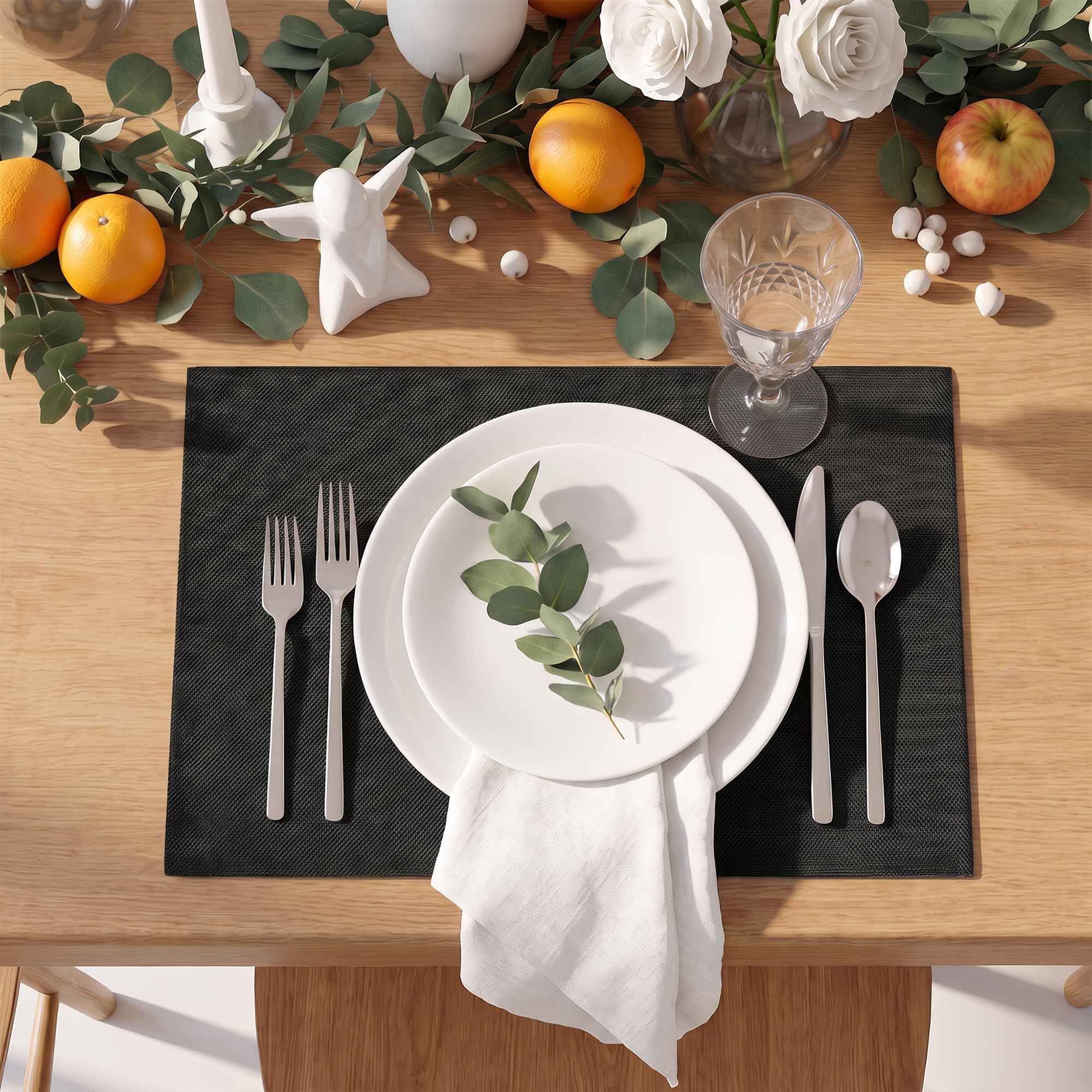 Artoid Mode Reversible Cloth Placemats Set of 4, Washable Heat Resistant Linen Table Mats for Farmhouse Kitchen Dining, Black thumbnail