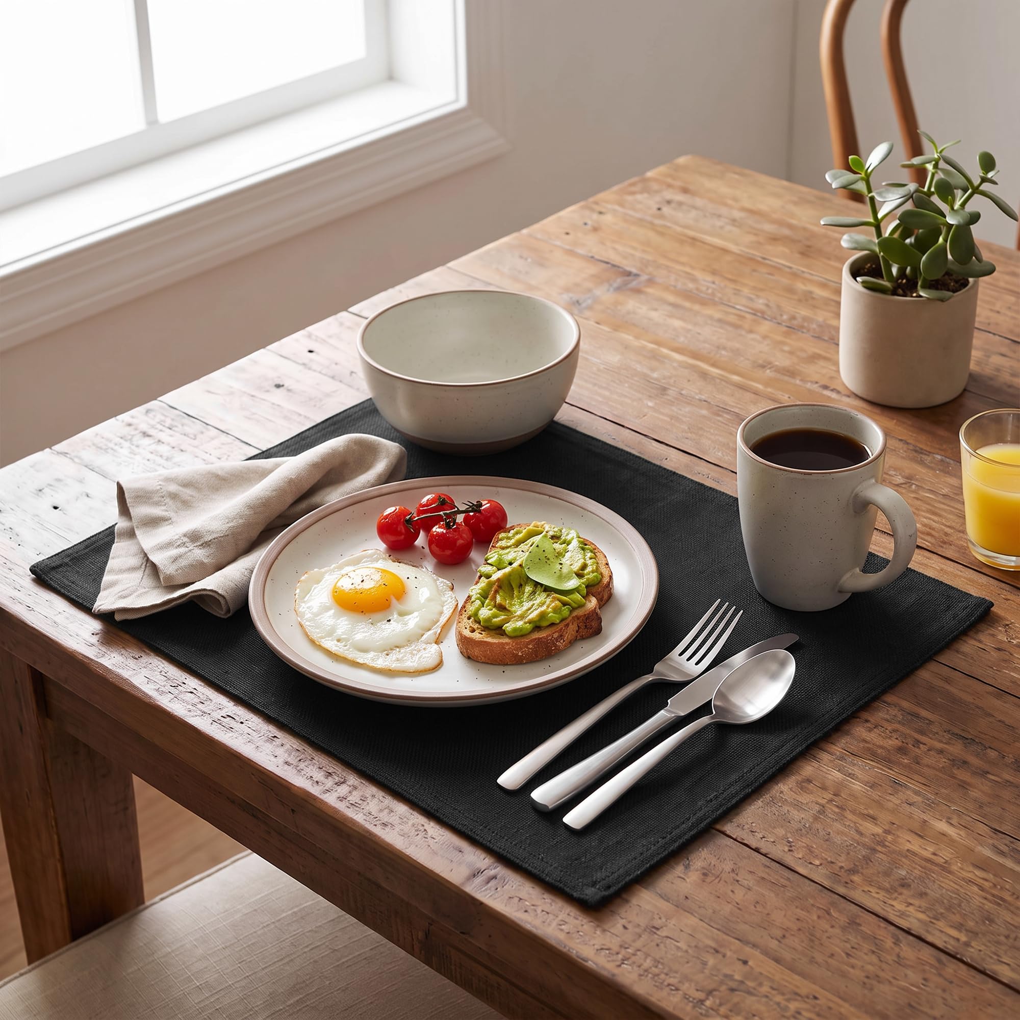 Artoid Mode Reversible Cloth Placemats Set of 4, Washable Heat Resistant Linen Table Mats for Farmhouse Kitchen Dining, Black thumbnail
