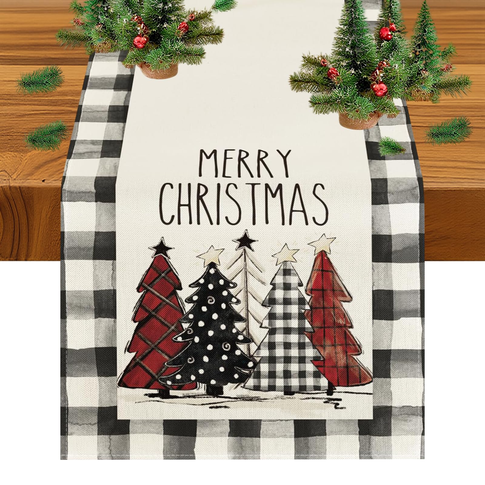 Bloss Christmas Table Runner 36 Inches,Red and Black Buffalo Check Christmas Table Runner,Seasonal Winter Xmas Holiday Kitchen Dining Tables Decoration forHome Party Indoor/Outdoor Christma Decor