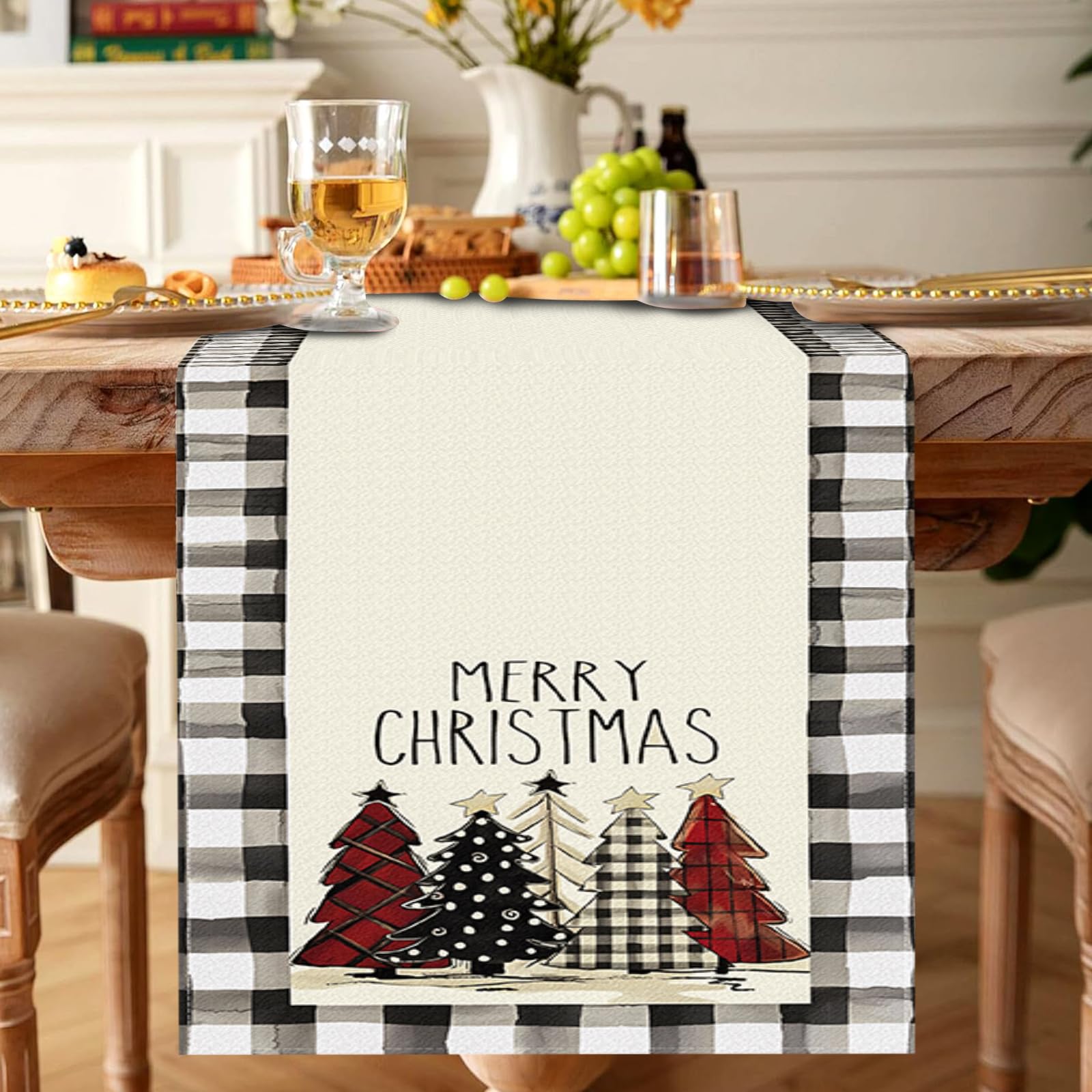 Bloss Christmas Table Runner 36 Inches,Red and Black Buffalo Check Christmas Table Runner,Seasonal Winter Xmas Holiday Kitchen Dining Tables Decoration forHome Party Indoor/Outdoor Christma Decor thumbnail