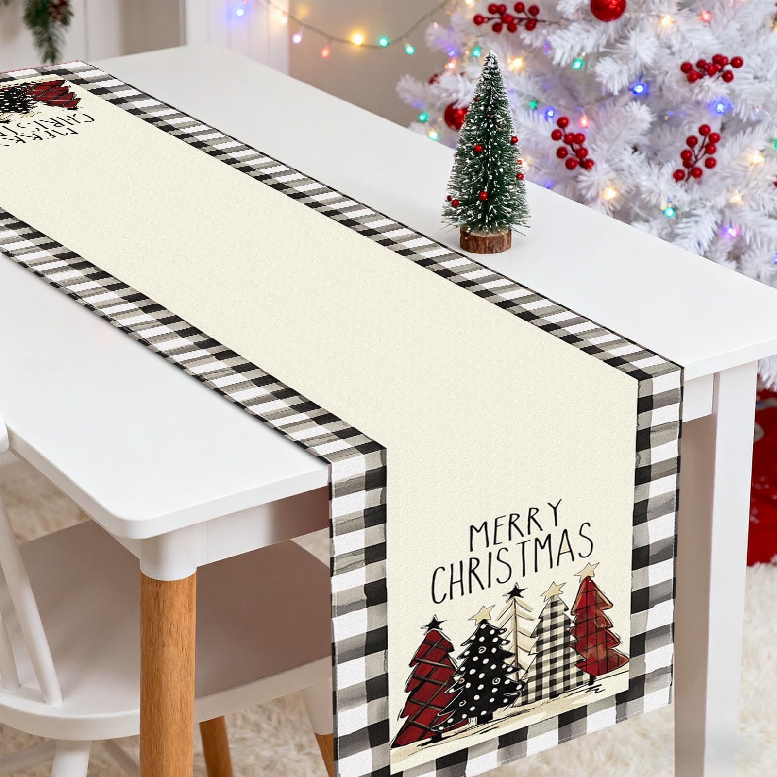 Bloss Christmas Table Runner 36 Inches,Red and Black Buffalo Check Christmas Table Runner,Seasonal Winter Xmas Holiday Kitchen Dining Tables Decoration forHome Party Indoor/Outdoor Christma Decor thumbnail