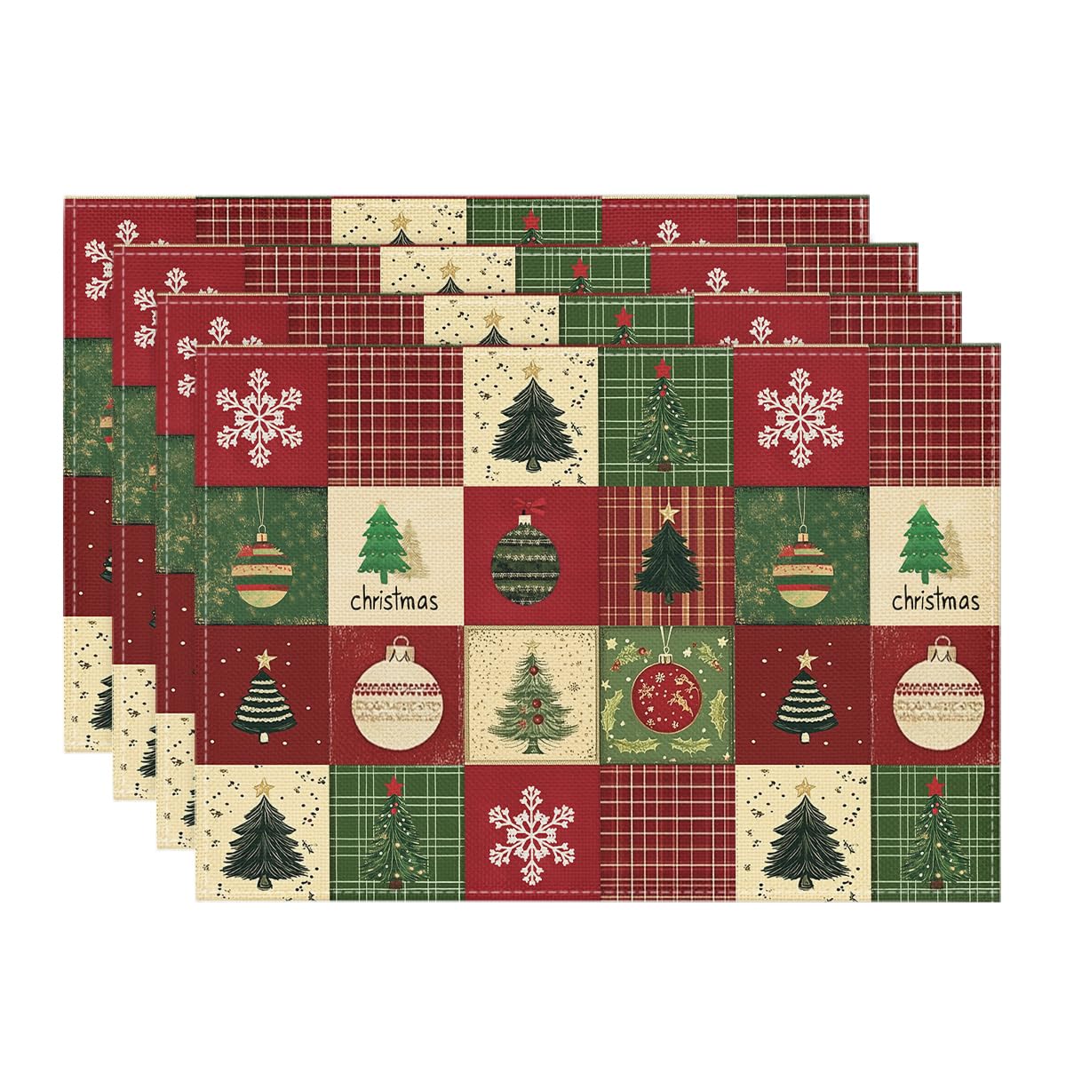 Artoid Mode Xmas Trees Christmas Balls Placemats Set of 8, 12x18 Inch Table Mats for Winter New Year Holiday Party Kitchen Dining Decoration