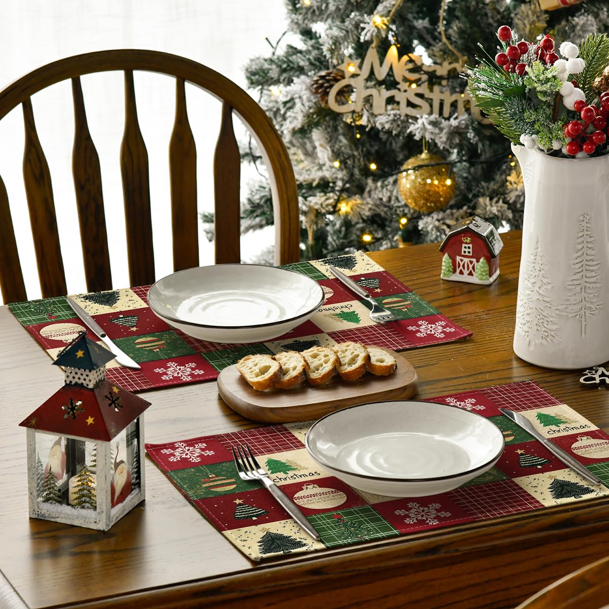 Artoid Mode Xmas Trees Christmas Balls Placemats Set of 8, 12x18 Inch Table Mats for Winter New Year Holiday Party Kitchen Dining Decoration thumbnail