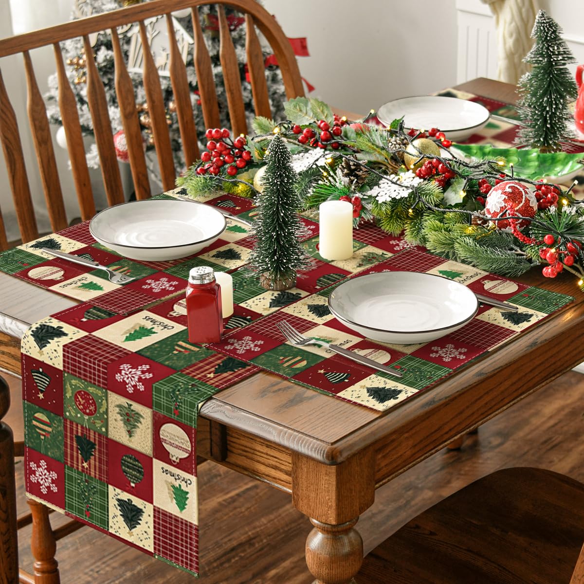 Artoid Mode Xmas Trees Christmas Balls Placemats Set of 8, 12x18 Inch Table Mats for Winter New Year Holiday Party Kitchen Dining Decoration thumbnail