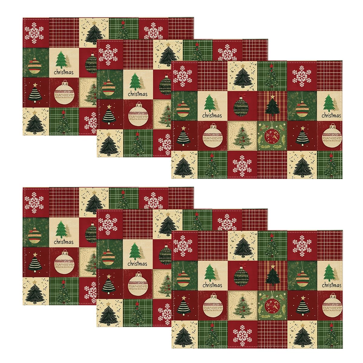 Artoid Mode Xmas Trees Christmas Balls Placemats Set of 8, 12x18 Inch Table Mats for Winter New Year Holiday Party Kitchen Dining Decoration thumbnail