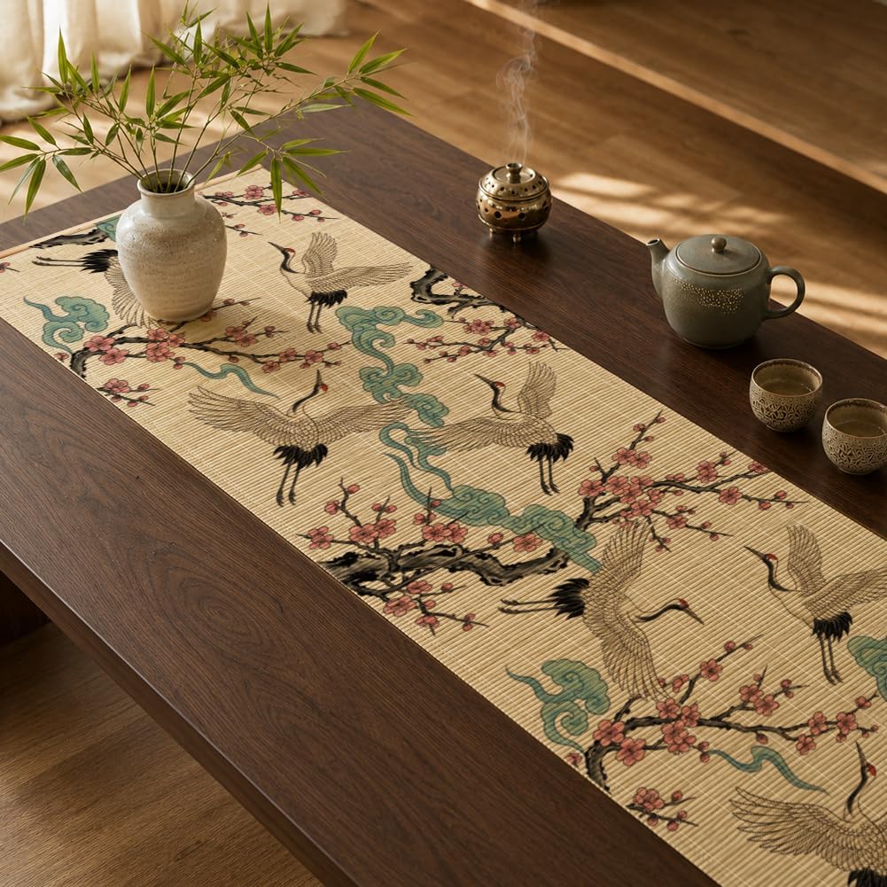 ANATTASOUL Crane Bamboo Table Runner for Home Kitchen Decor(47.2"*11.8")