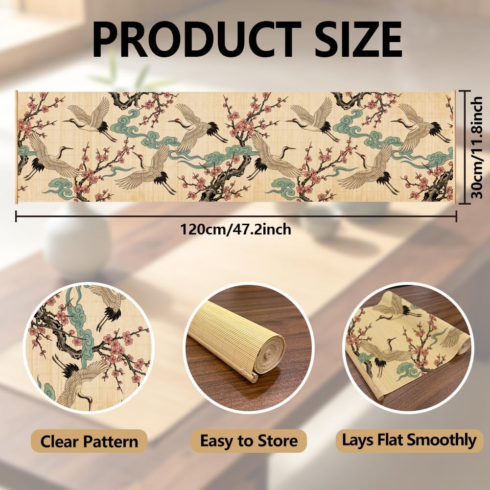 ANATTASOUL Crane Bamboo Table Runner for Home Kitchen Decor(47.2"*11.8") thumbnail