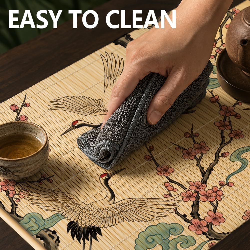ANATTASOUL Crane Bamboo Table Runner for Home Kitchen Decor(47.2"*11.8") thumbnail