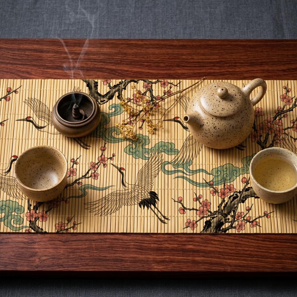 ANATTASOUL Crane Bamboo Table Runner for Home Kitchen Decor(47.2"*11.8") thumbnail