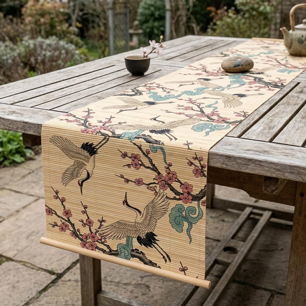 ANATTASOUL Crane Bamboo Table Runner for Home Kitchen Decor(47.2"*11.8") thumbnail