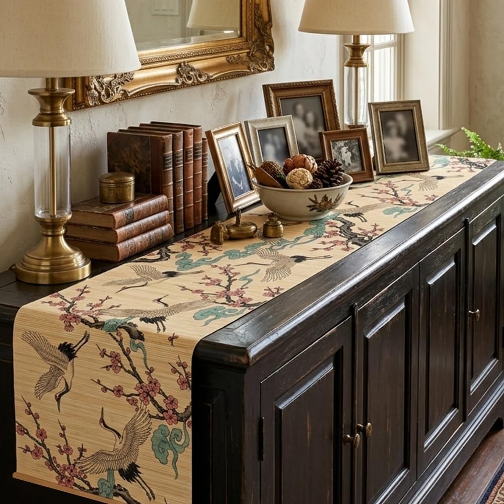 ANATTASOUL Crane Bamboo Table Runner for Home Kitchen Decor(47.2"*11.8") thumbnail