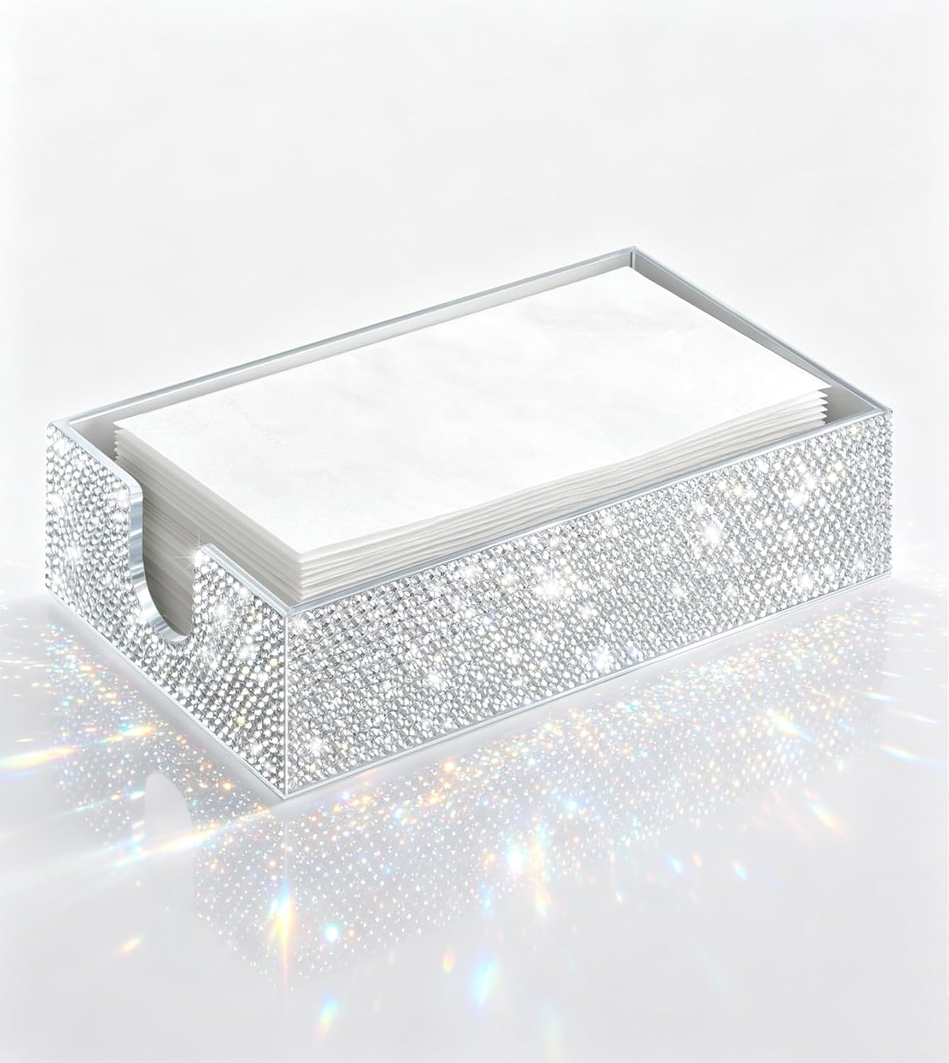 Bling Rhinestone Glitter Clear Acrylic Napkin Holder 8.8x5.2x2.3 Inch, Flat Hand Towel Storage Caddy for Bathroom Kitchen Dining Living Room