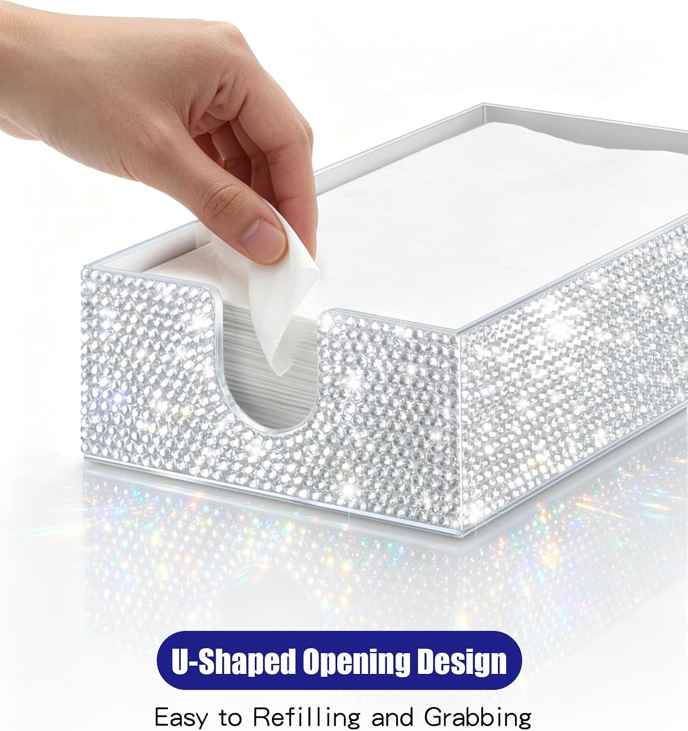 Bling Rhinestone Glitter Clear Acrylic Napkin Holder 8.8x5.2x2.3 Inch, Flat Hand Towel Storage Caddy for Bathroom Kitchen Dining Living Room thumbnail