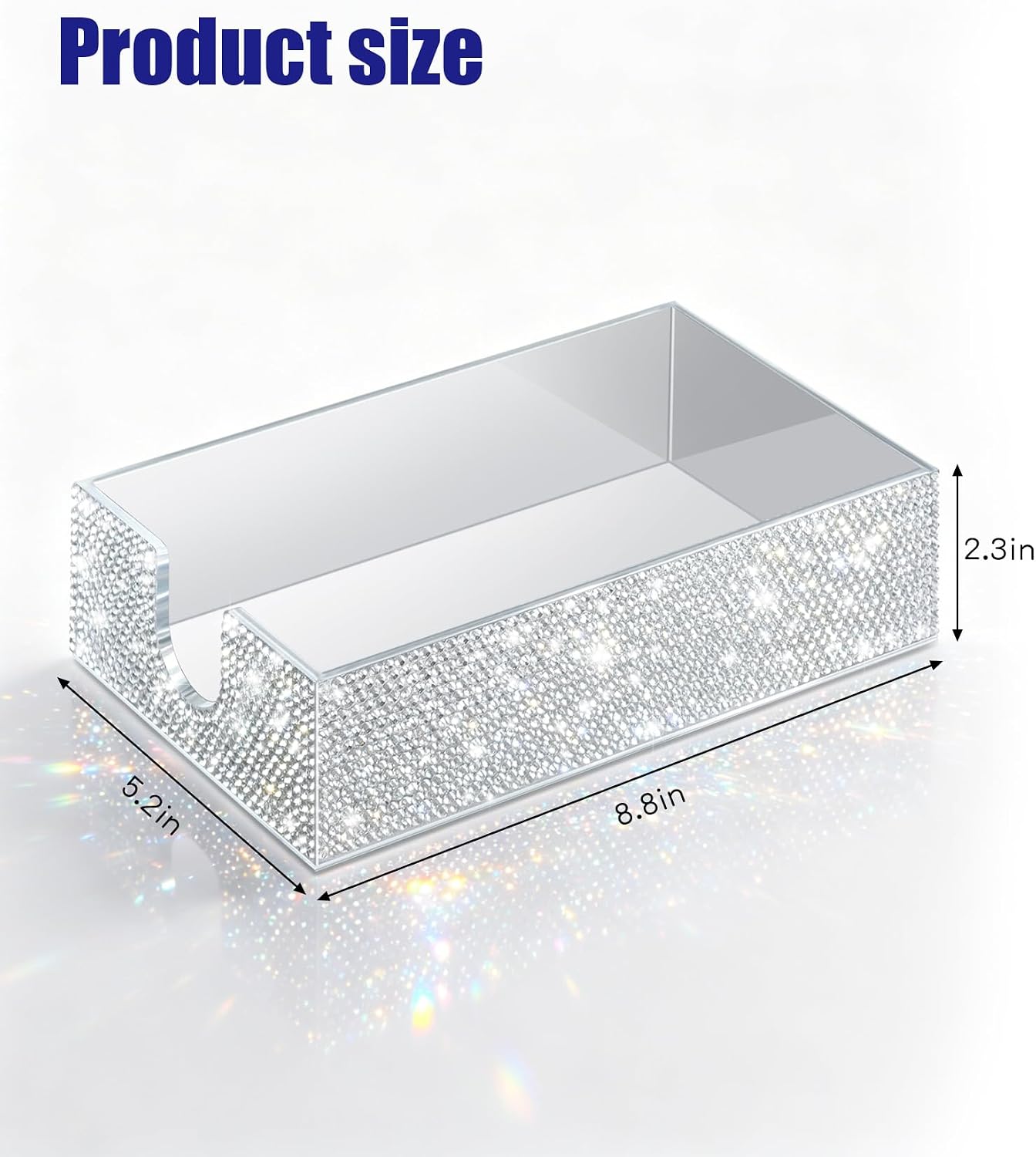 Bling Rhinestone Glitter Clear Acrylic Napkin Holder 8.8x5.2x2.3 Inch, Flat Hand Towel Storage Caddy for Bathroom Kitchen Dining Living Room thumbnail