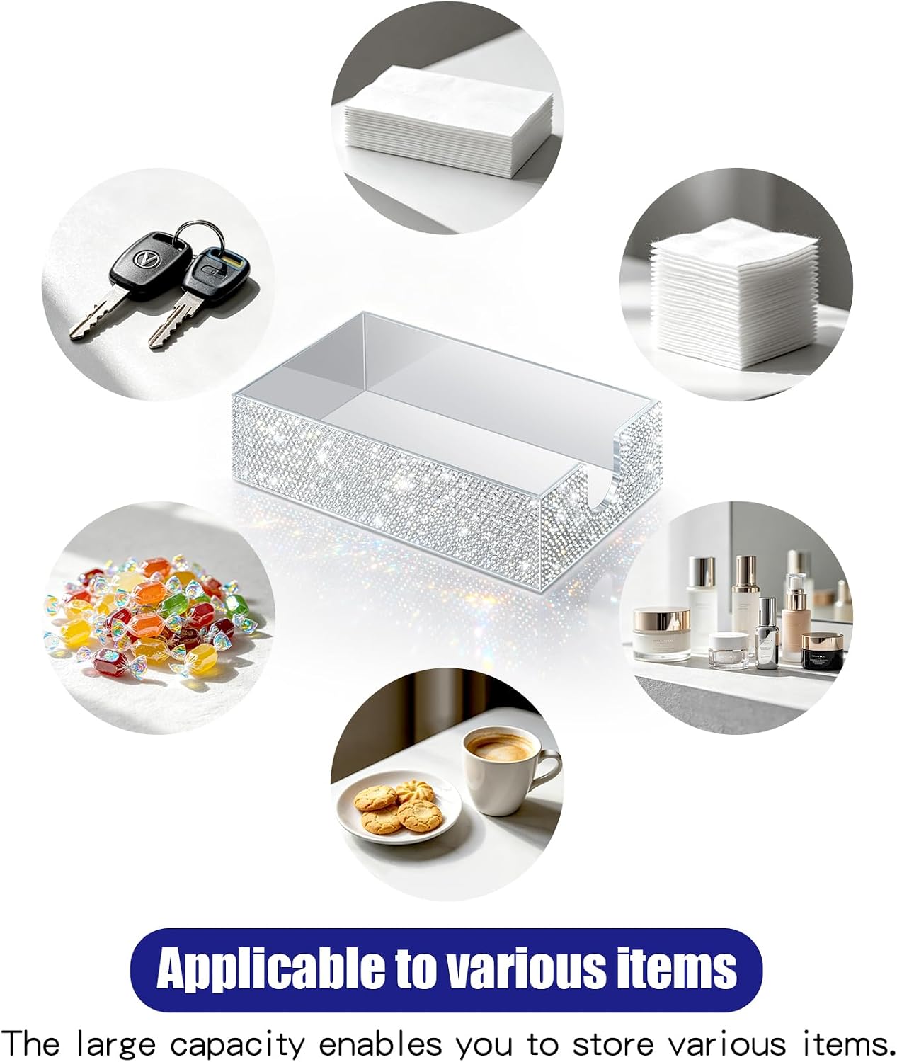 Bling Rhinestone Glitter Clear Acrylic Napkin Holder 8.8x5.2x2.3 Inch, Flat Hand Towel Storage Caddy for Bathroom Kitchen Dining Living Room thumbnail