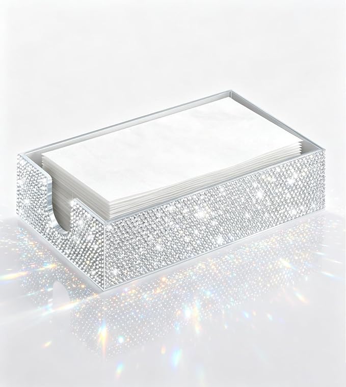 Bling Rhinestone Glitter Clear Acrylic Napkin Holder 8.8x5.2x2.3 Inch, Flat Hand Towel Storage Caddy for Bathroom Kitchen Dining Living Room thumbnail