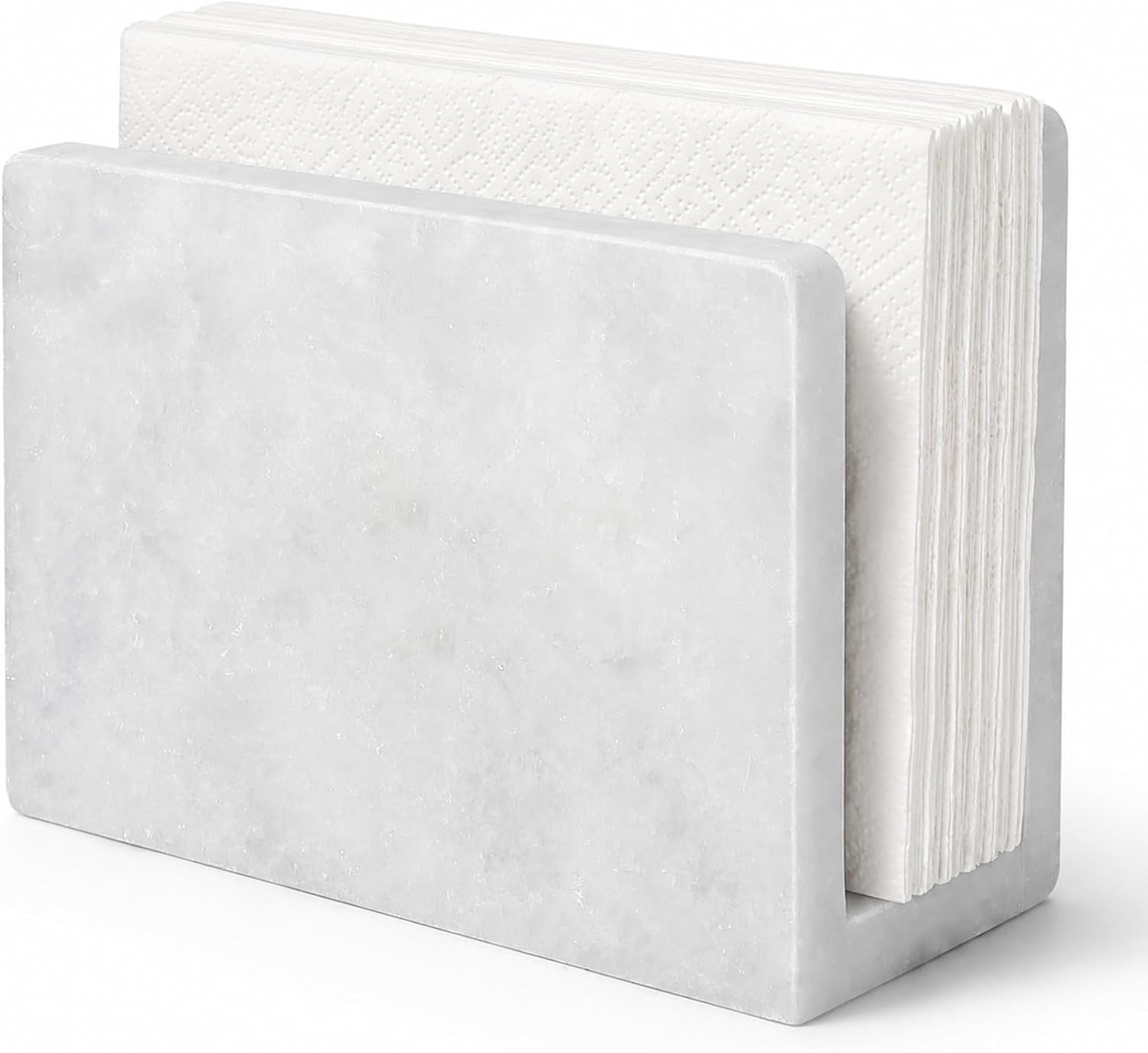 Koville Marble Napkin Holder for Table, 5" Natural Stone Napkin Holder for Kitchen Countertop Dining Room, Modern Napkin Dispenser for Cocktail Tissue Party Bar, Decorative Tissue Paper Holder(White)