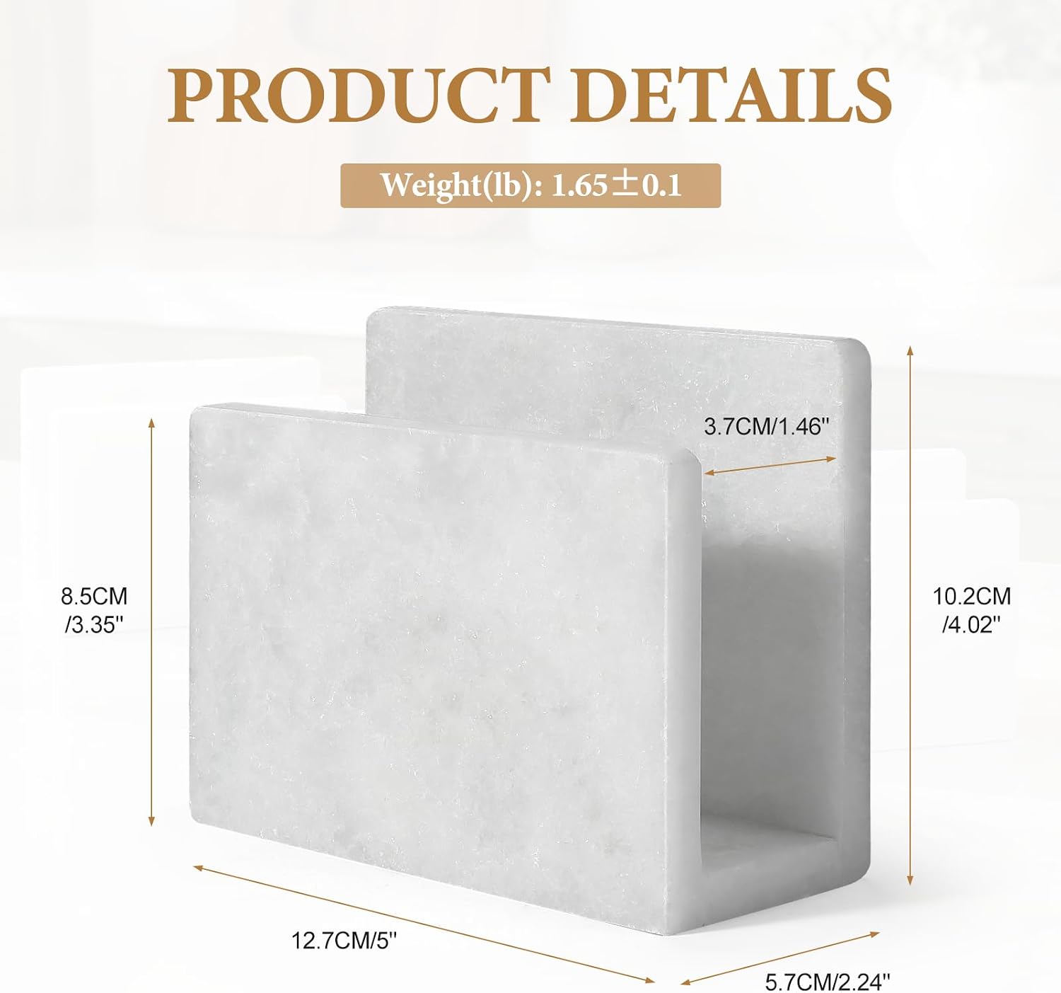 Koville Marble Napkin Holder for Table, 5" Natural Stone Napkin Holder for Kitchen Countertop Dining Room, Modern Napkin Dispenser for Cocktail Tissue Party Bar, Decorative Tissue Paper Holder(White) thumbnail