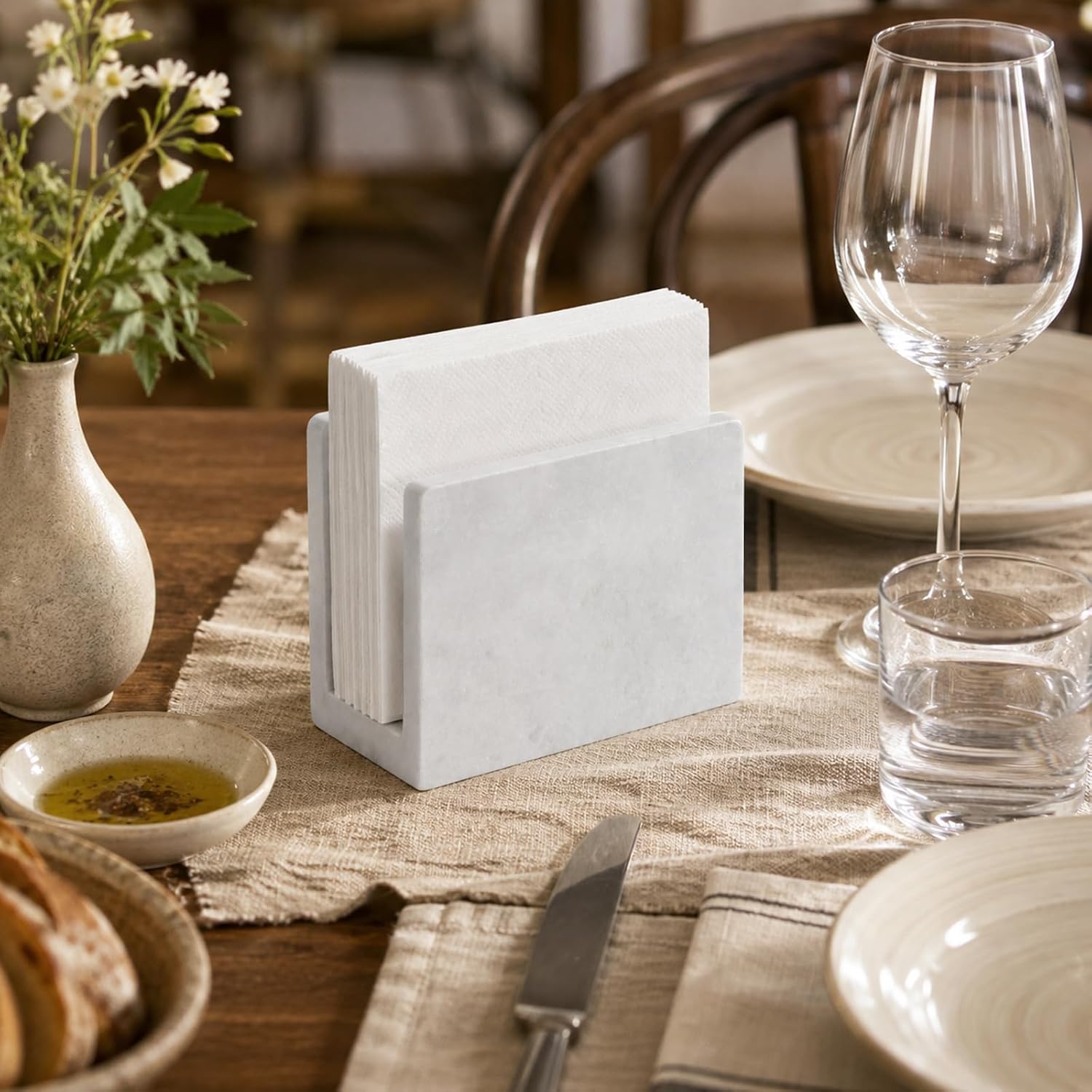 Koville Marble Napkin Holder for Table, 5" Natural Stone Napkin Holder for Kitchen Countertop Dining Room, Modern Napkin Dispenser for Cocktail Tissue Party Bar, Decorative Tissue Paper Holder(White) thumbnail